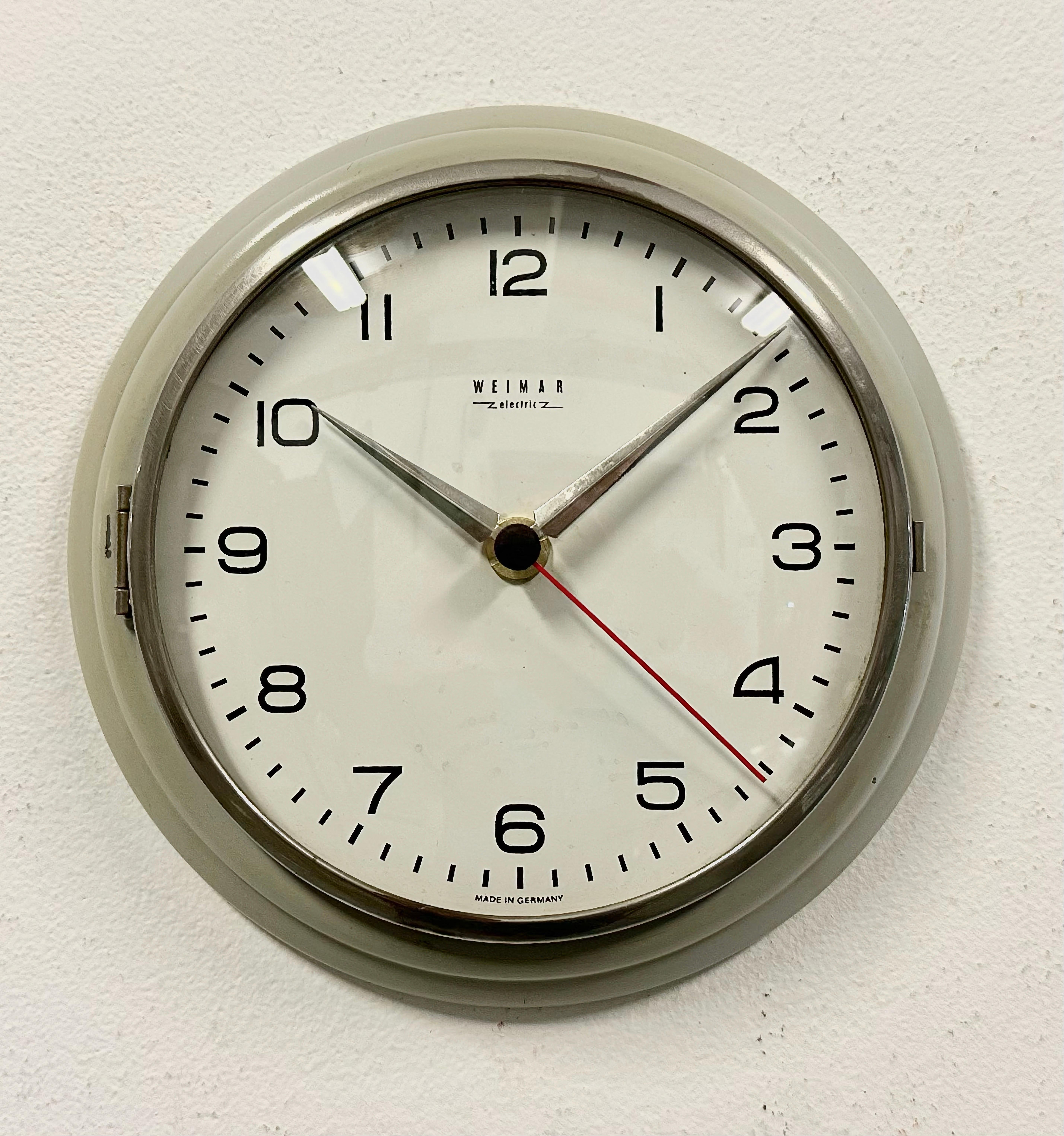 Industrial Vintage Grey East German Wall Clock from Weimar Electric, 1970s