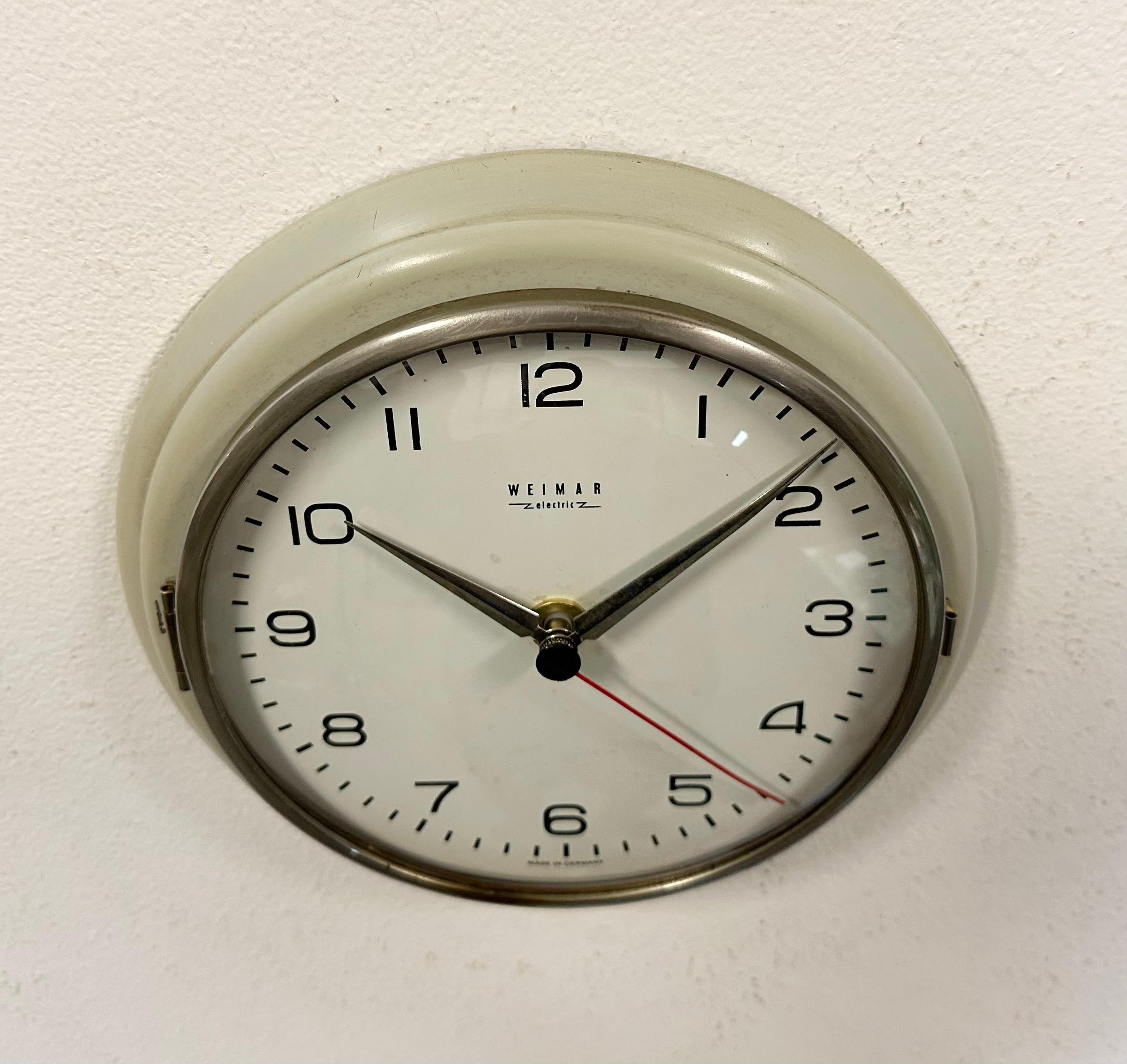 Chrome Vintage Grey East German Wall Clock from Weimar Electric, 1970s