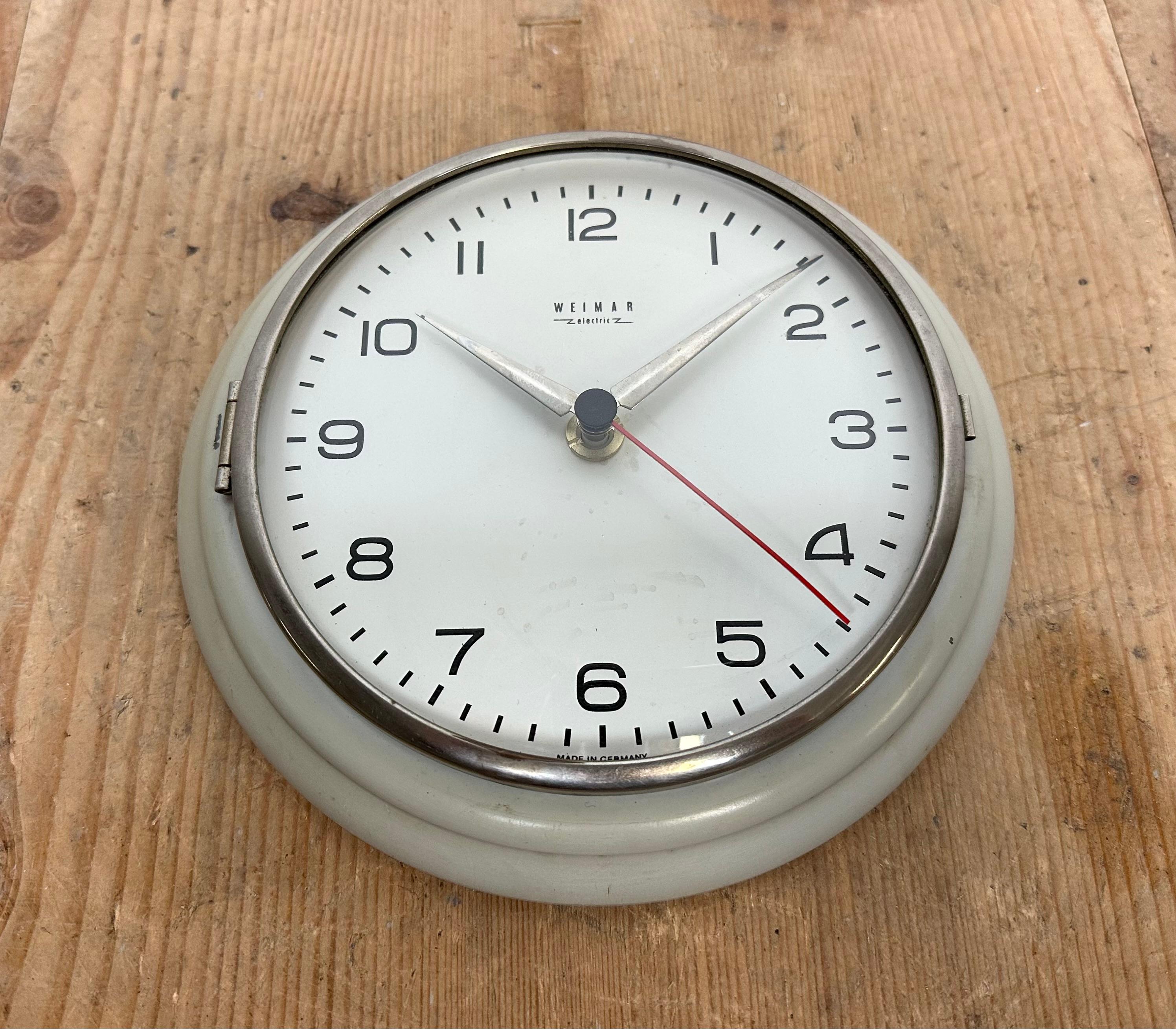 Vintage Grey East German Wall Clock from Weimar Electric, 1970s 2