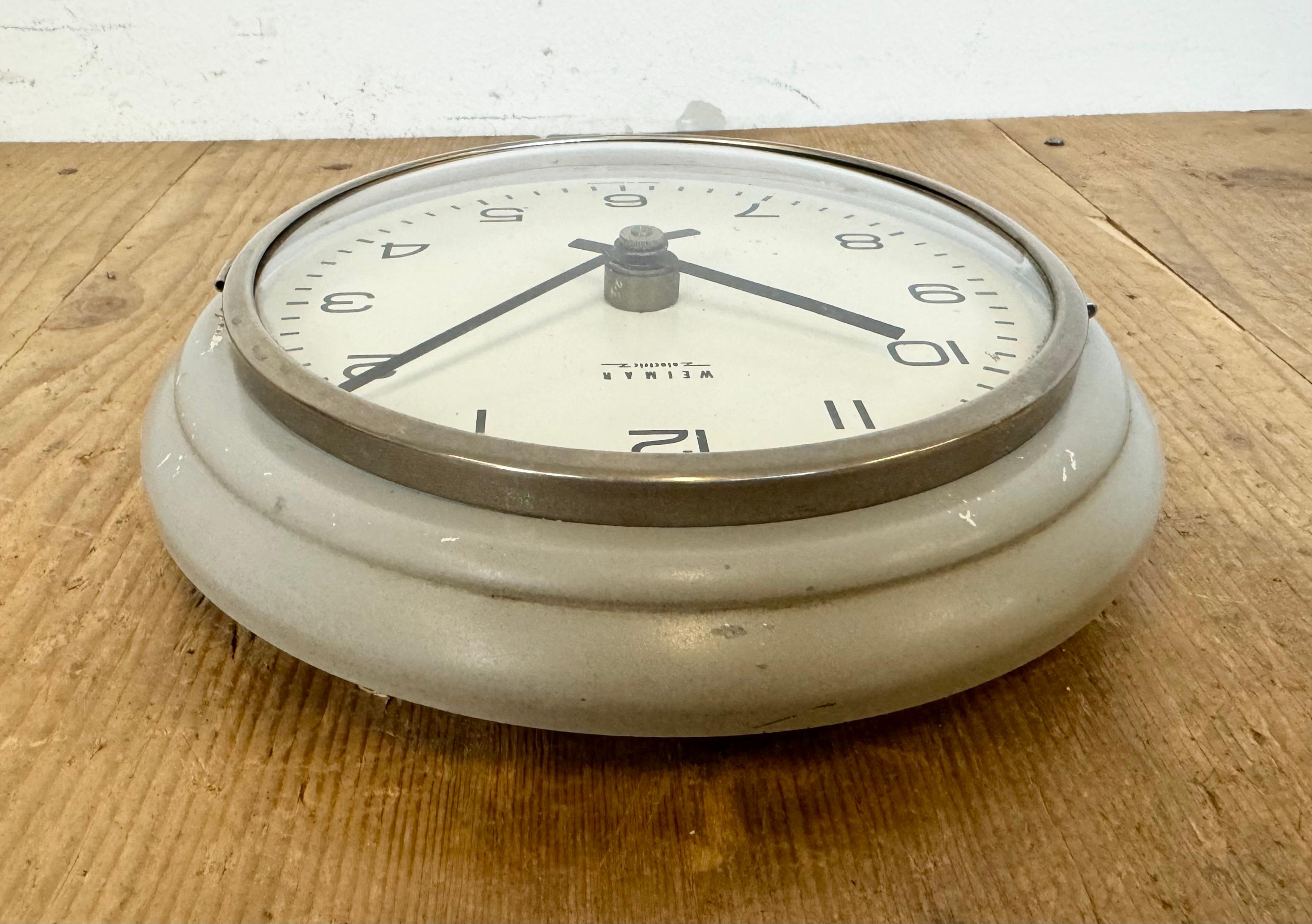 Vintage Grey East German Wall Clock from Weimar Electric, 1970s For Sale 10