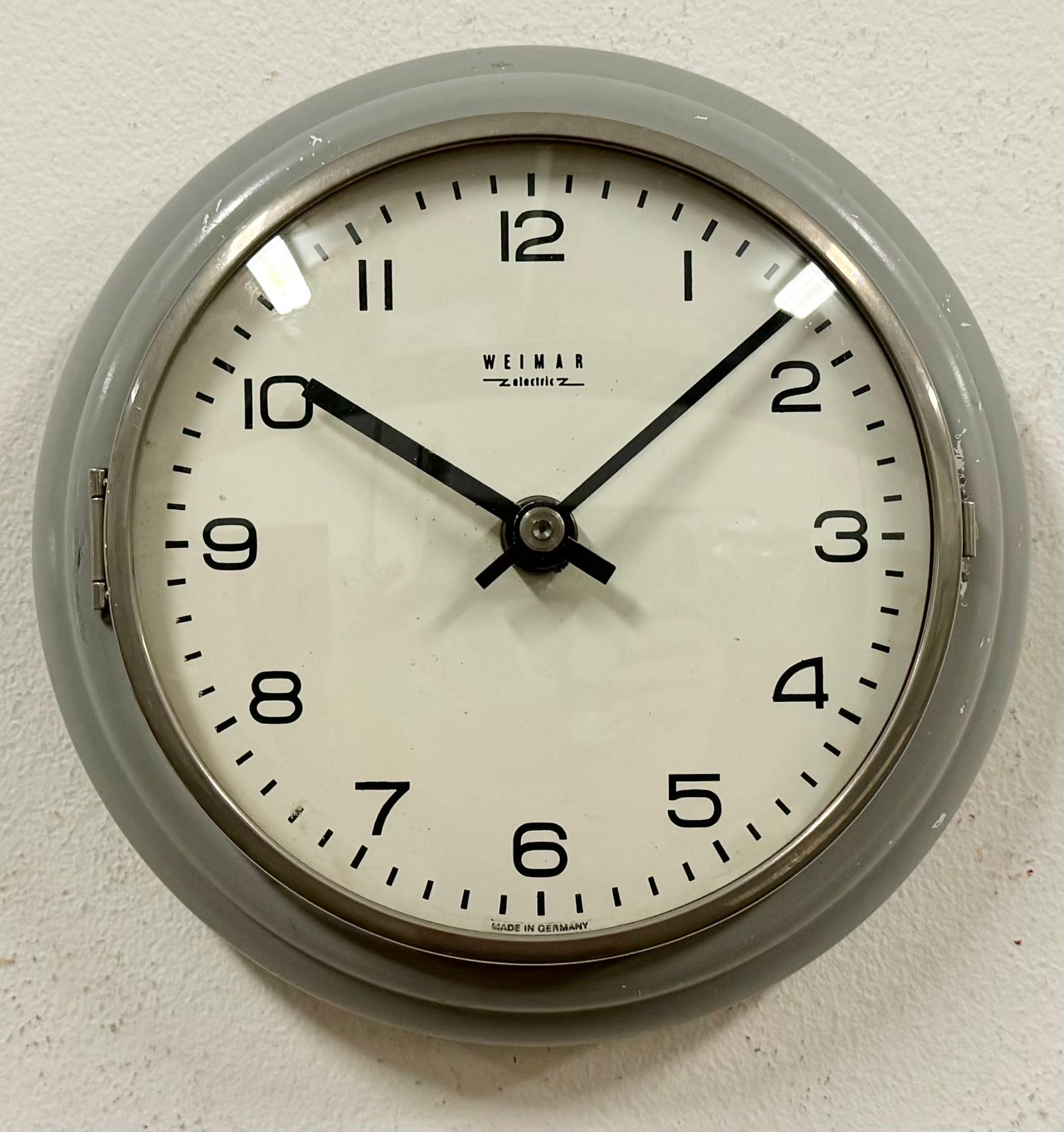 Industrial Vintage Grey East German Wall Clock from Weimar Electric, 1970s For Sale