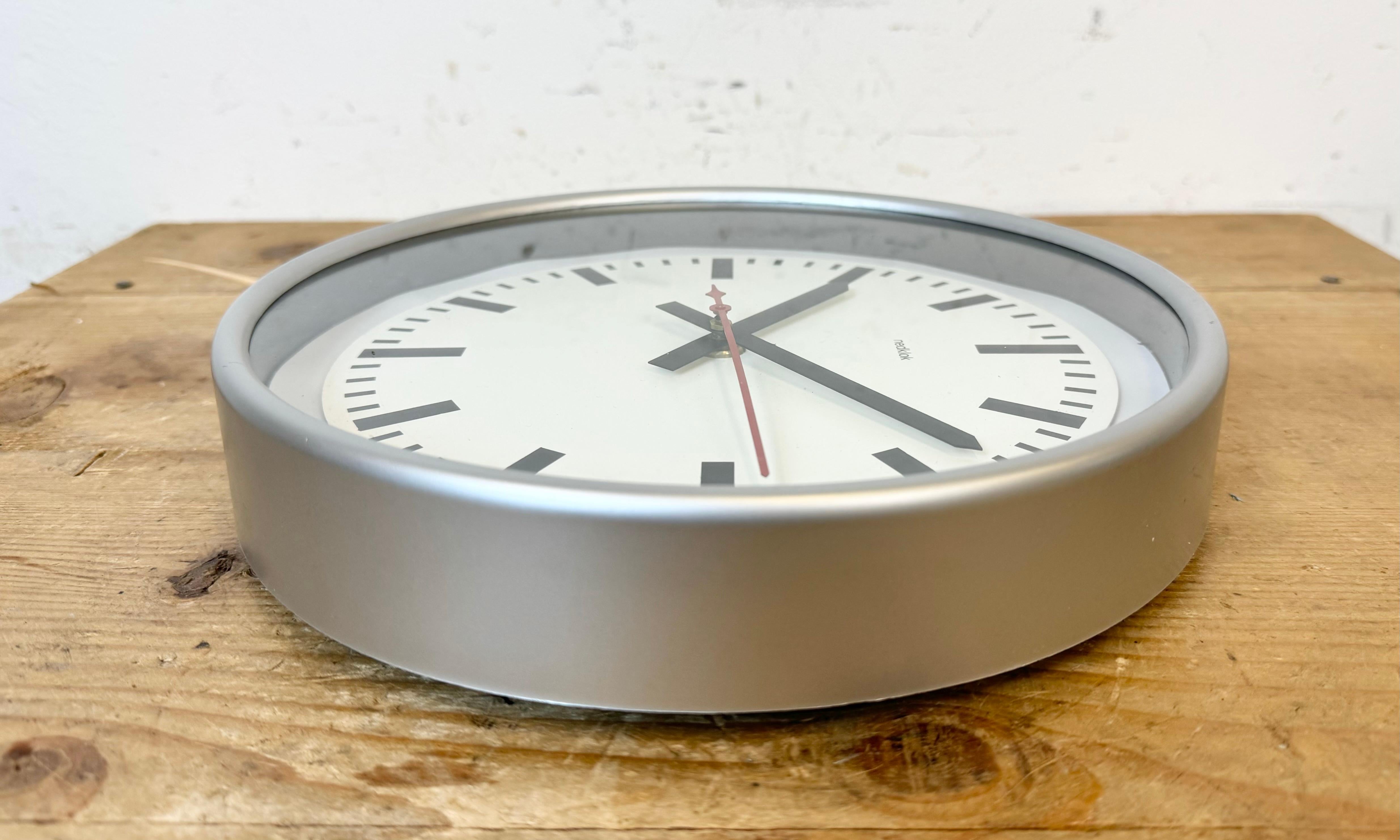 Vintage Grey Electric Station Wall Clock from Nedklok, 1990s 5
