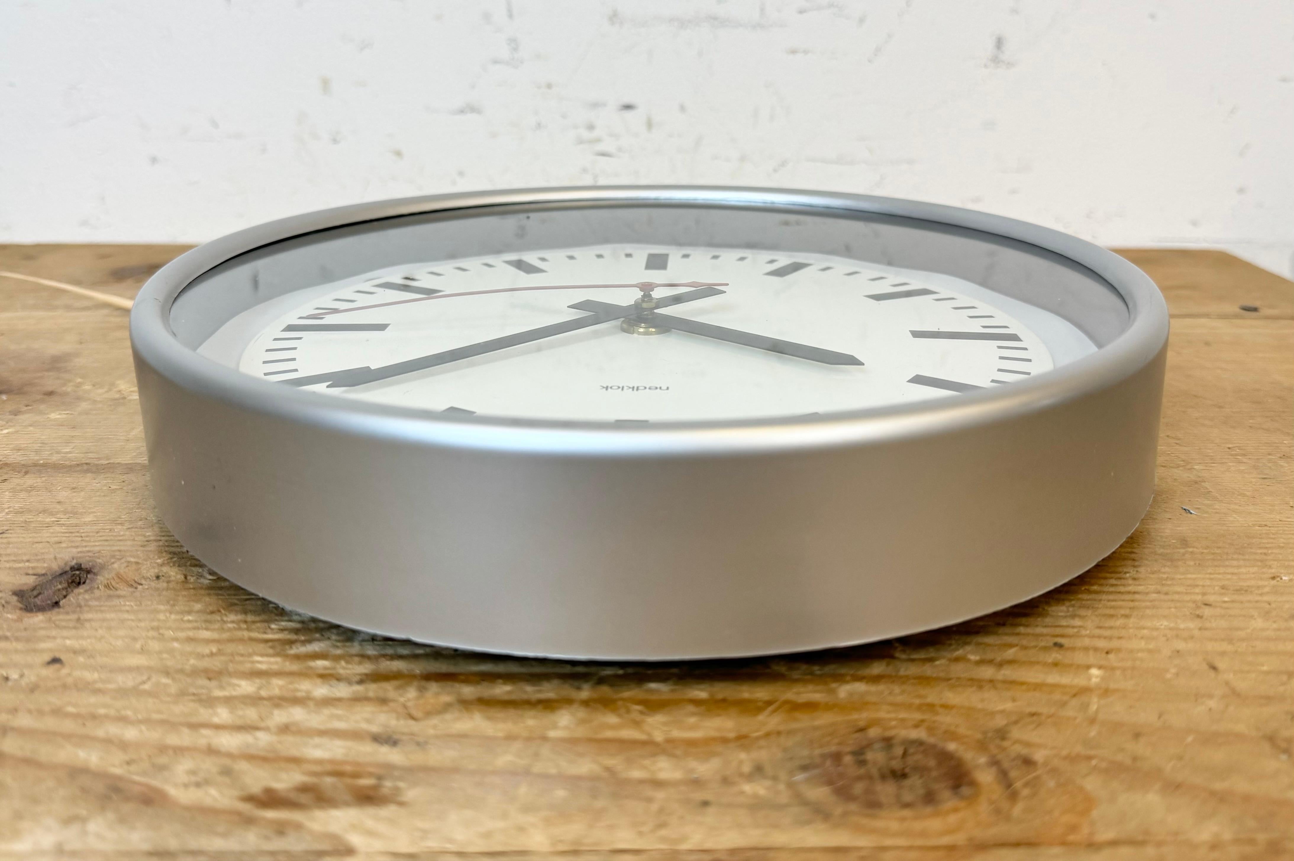 Vintage Grey Electric Station Wall Clock from Nedklok, 1990s 6