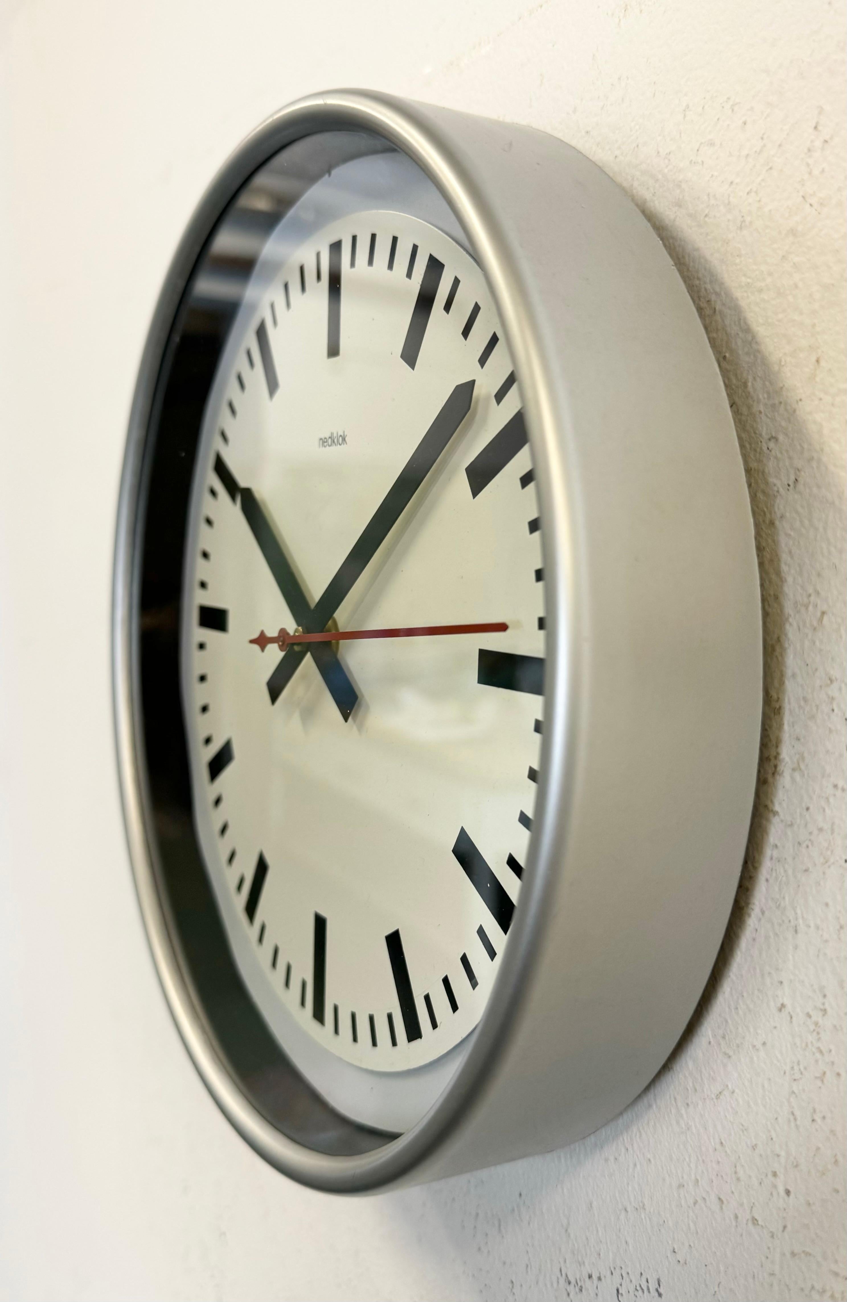 Dutch Vintage Grey Electric Station Wall Clock from Nedklok, 1990s