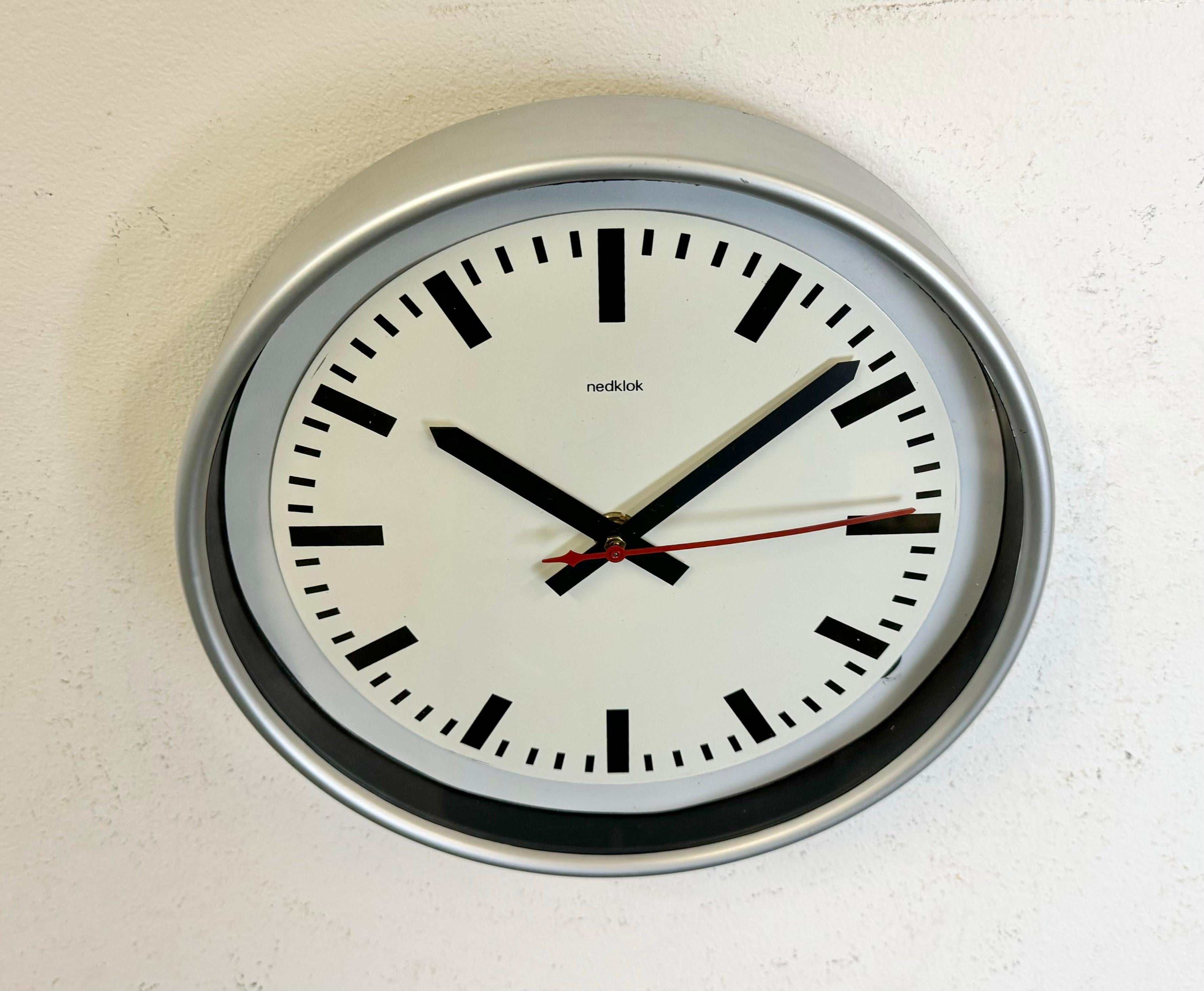 Late 20th Century Vintage Grey Electric Station Wall Clock from Nedklok, 1990s
