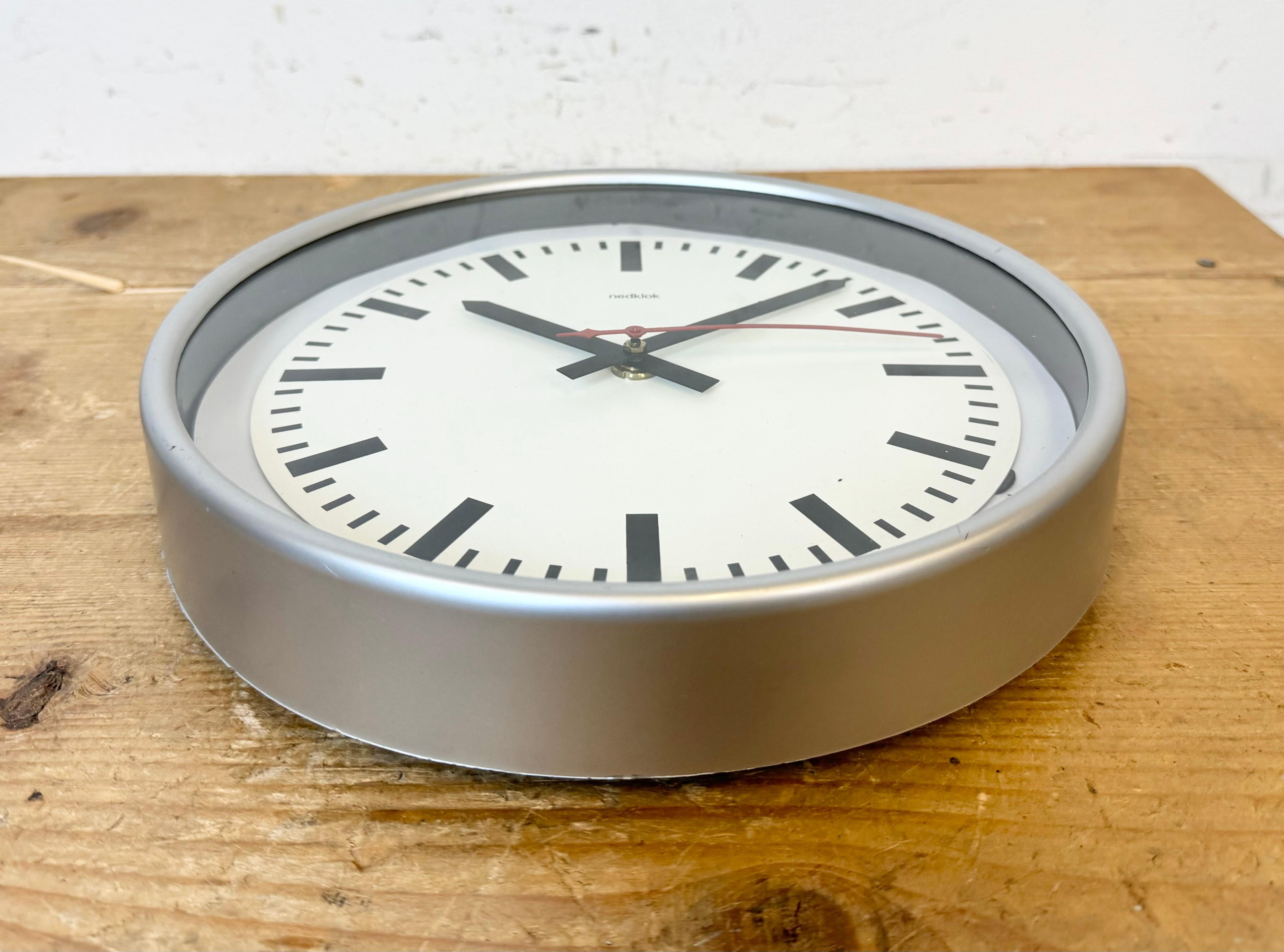 Vintage Grey Electric Station Wall Clock from Nedklok, 1990s 1