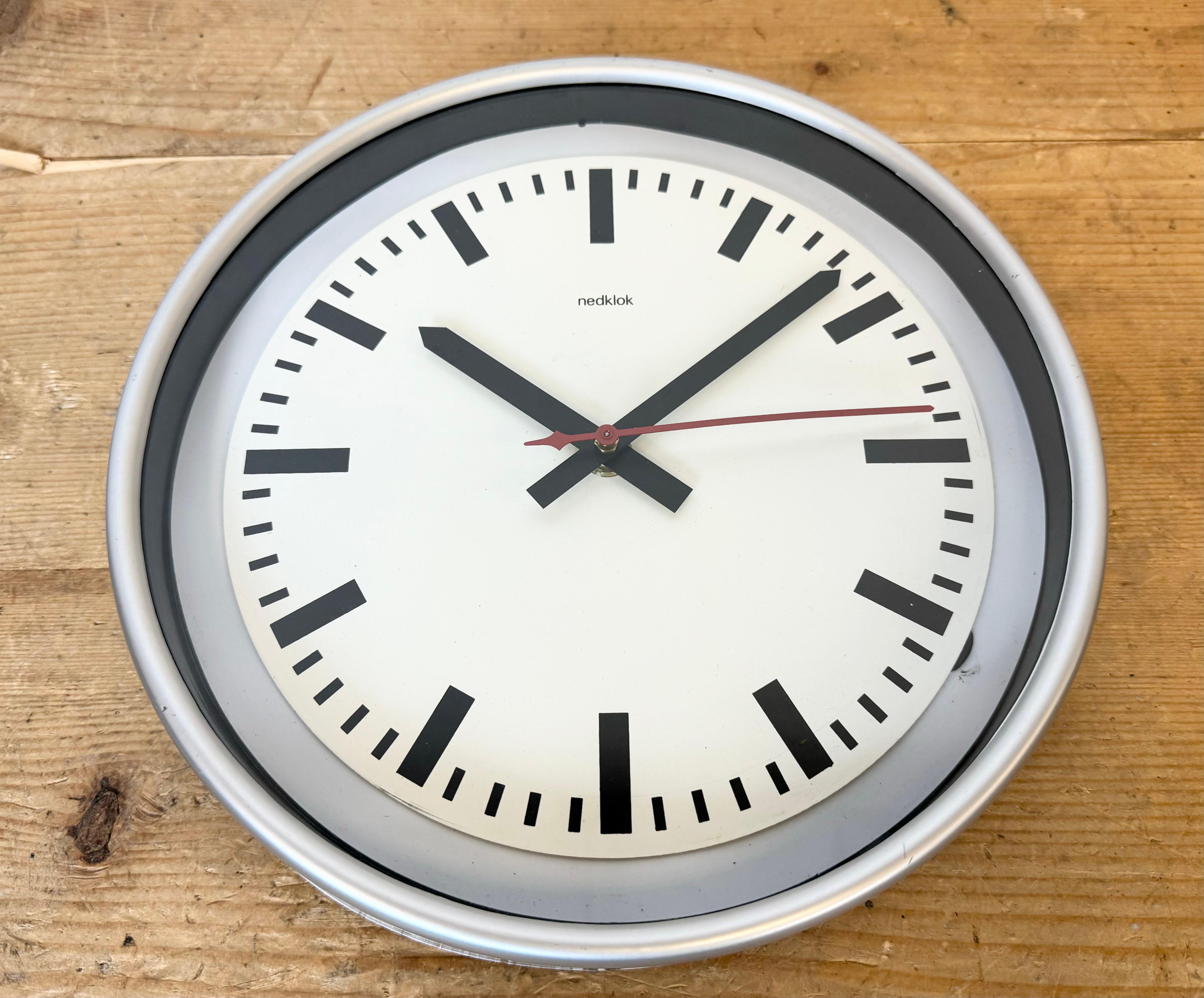 Vintage Grey Electric Station Wall Clock from Nedklok, 1990s 2