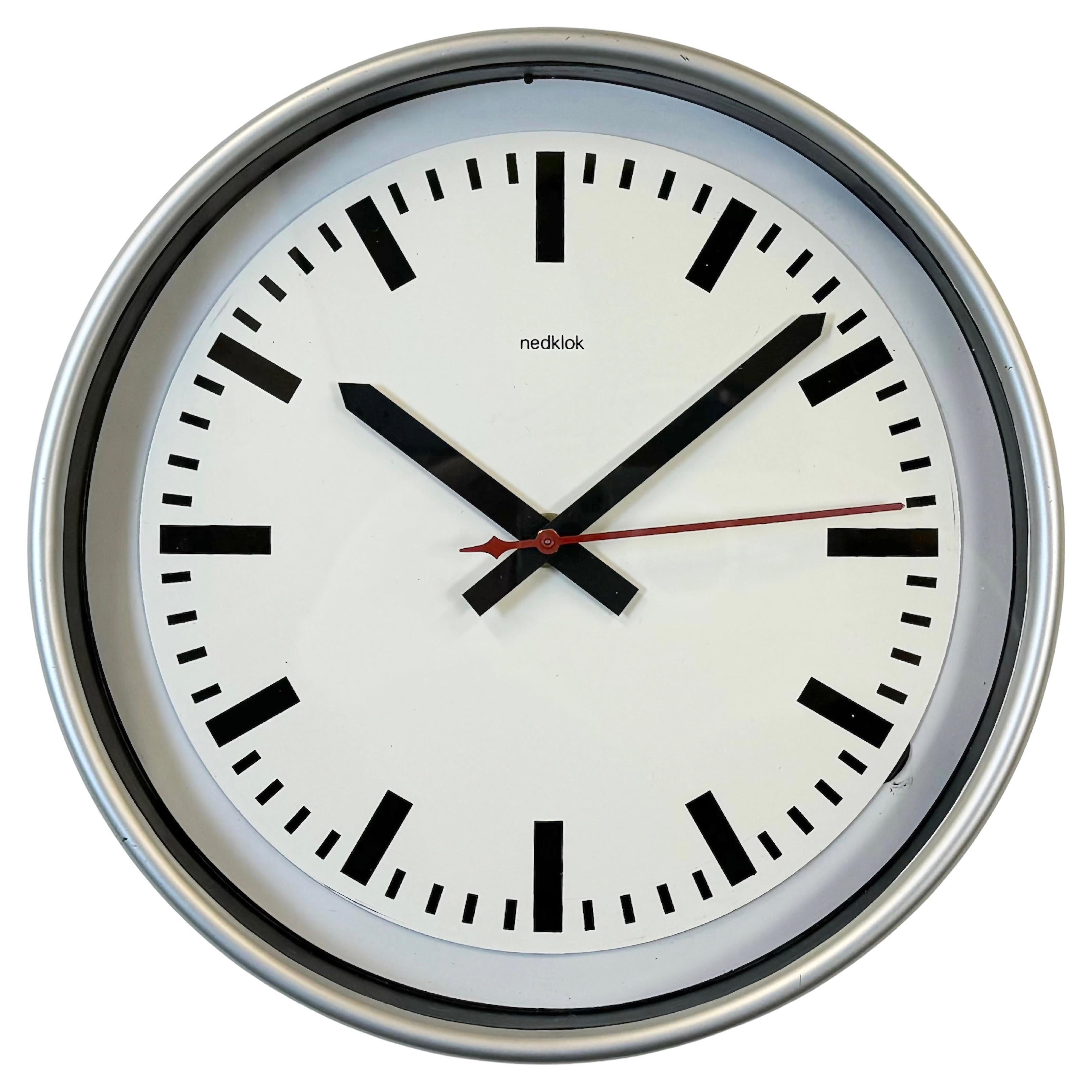 Vintage Grey Electric Station Wall Clock from Nedklok, 1990s For Sale