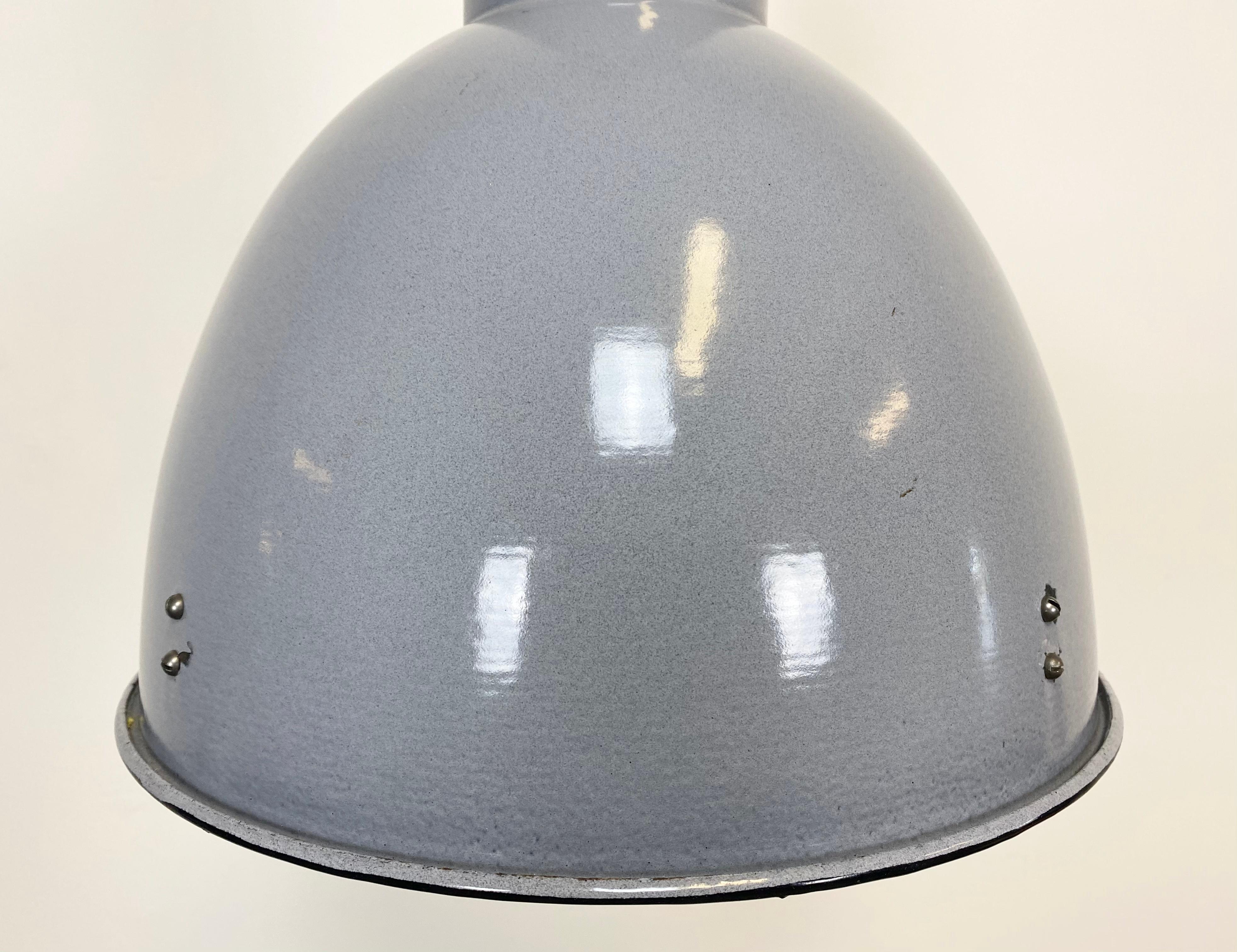 Czech Vintage Grey Enamel Industrial Bauhaus Lamp, 1950s