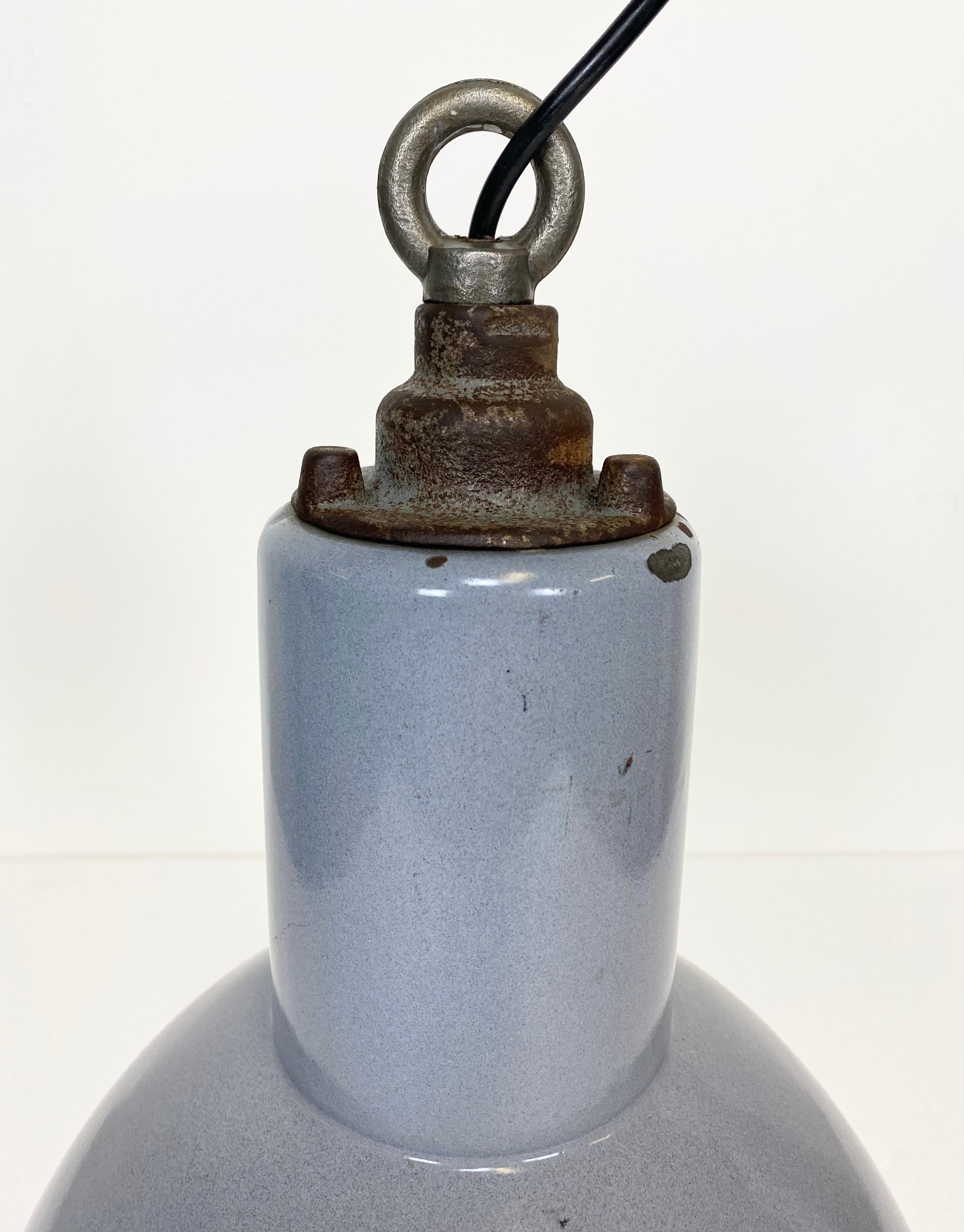 Enameled Vintage Grey Enamel Industrial Bauhaus Lamp, 1950s