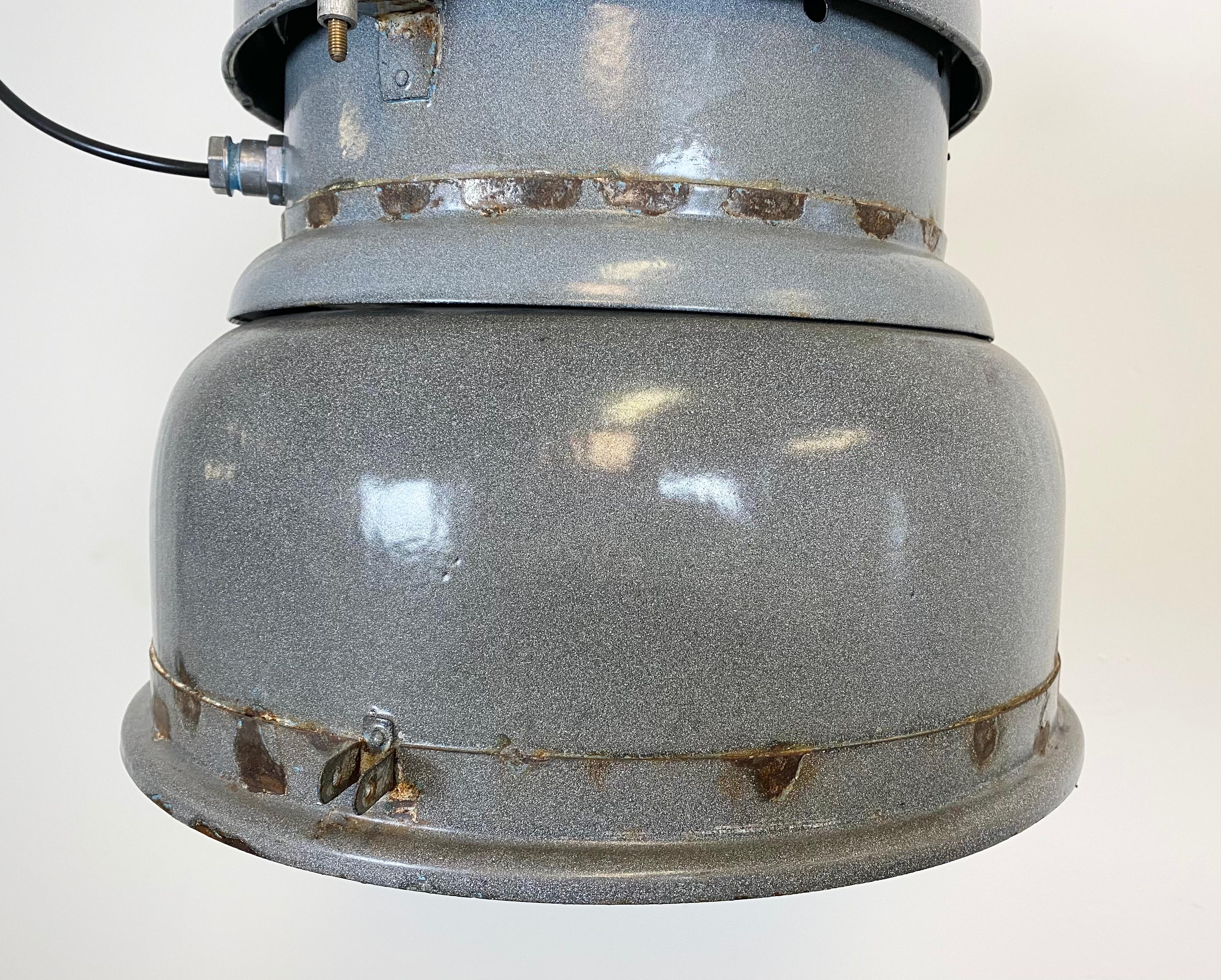 Iron Vintage Grey Enamel Industrial Lamp, 1950s