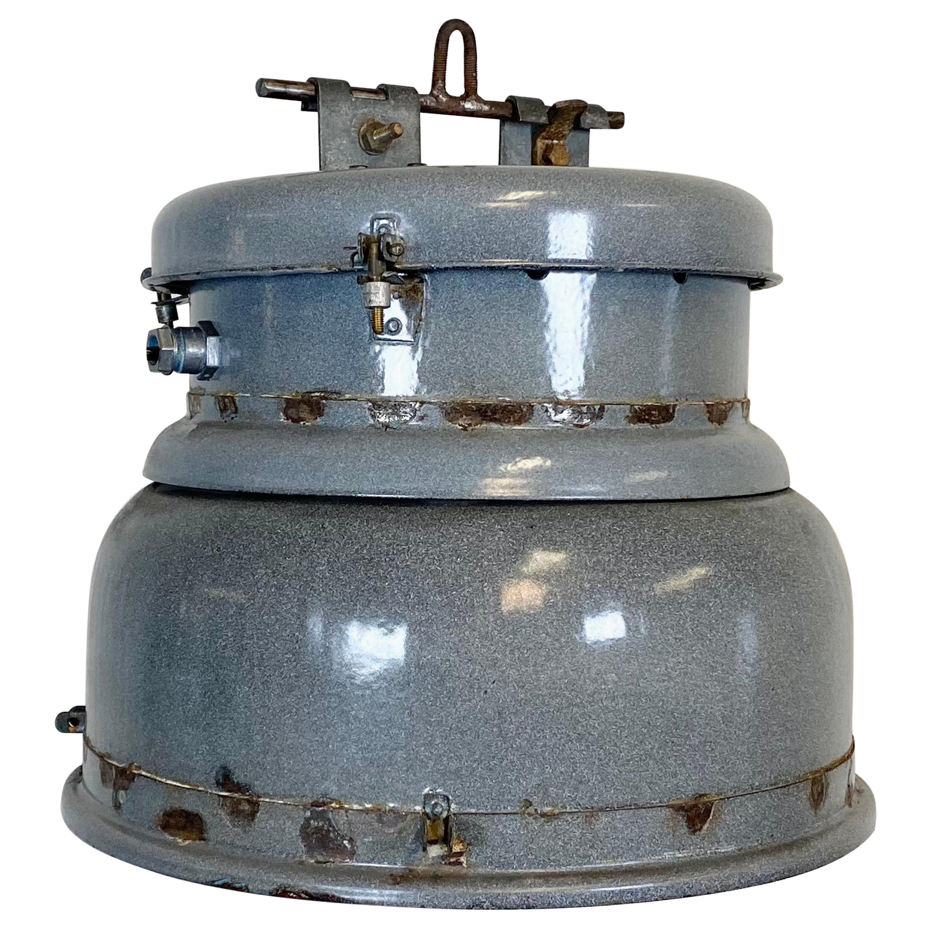 Vintage Grey Enamel Industrial Lamp, 1950s