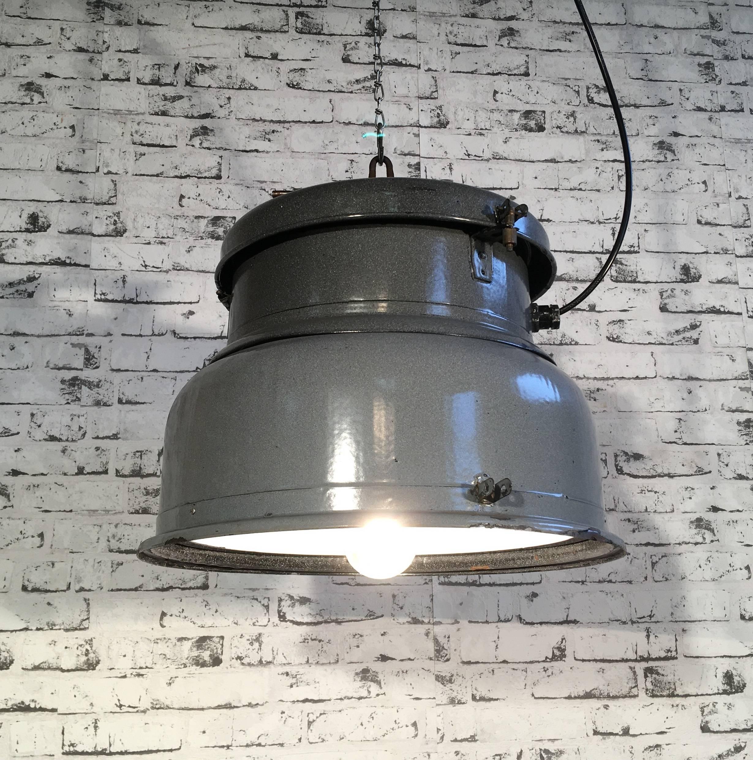 Enameled Vintage Grey Enamel Industrial Lamp