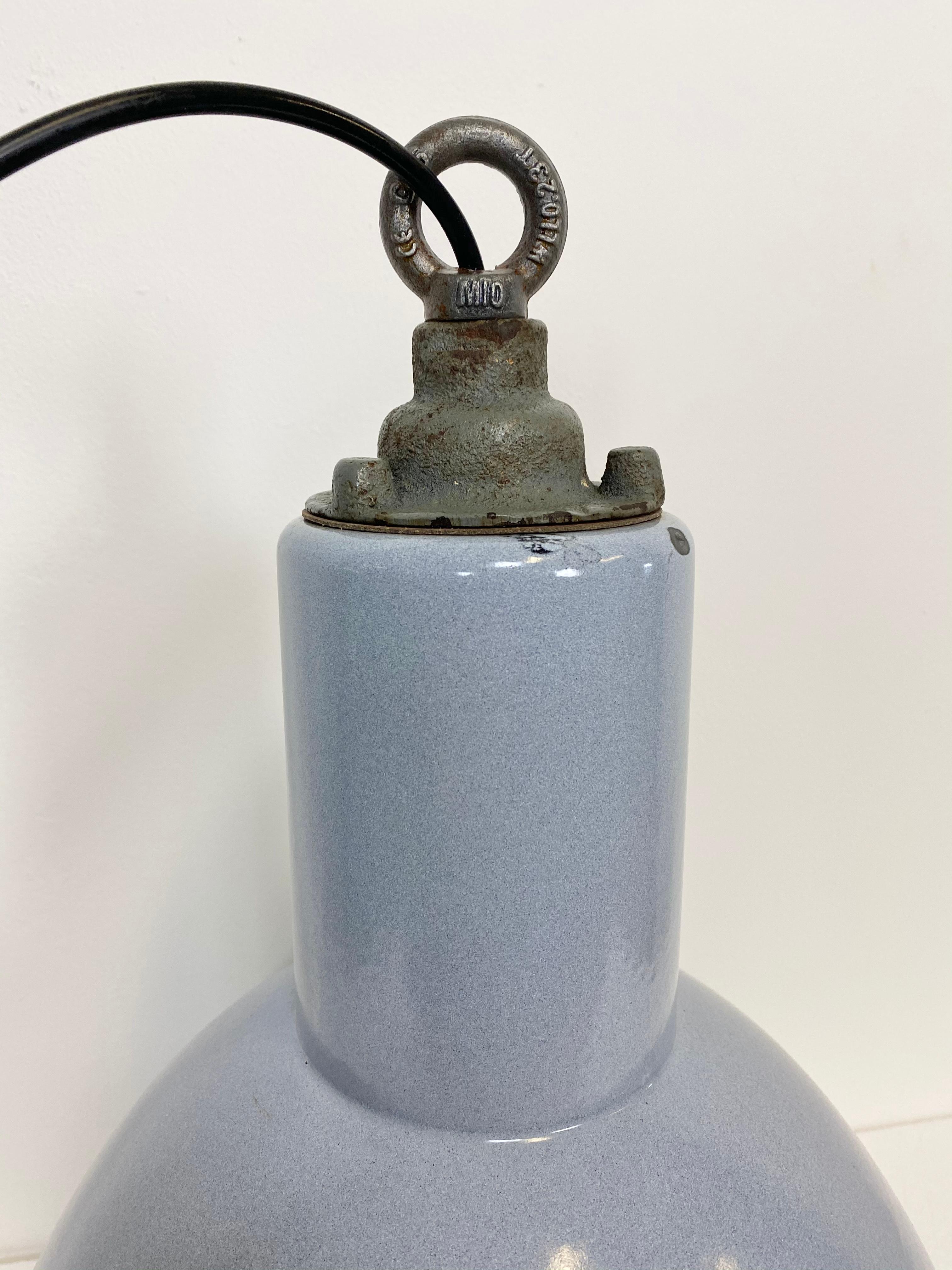 Czech Vintage Grey Enamel Industrial Lamp with Glass Cover