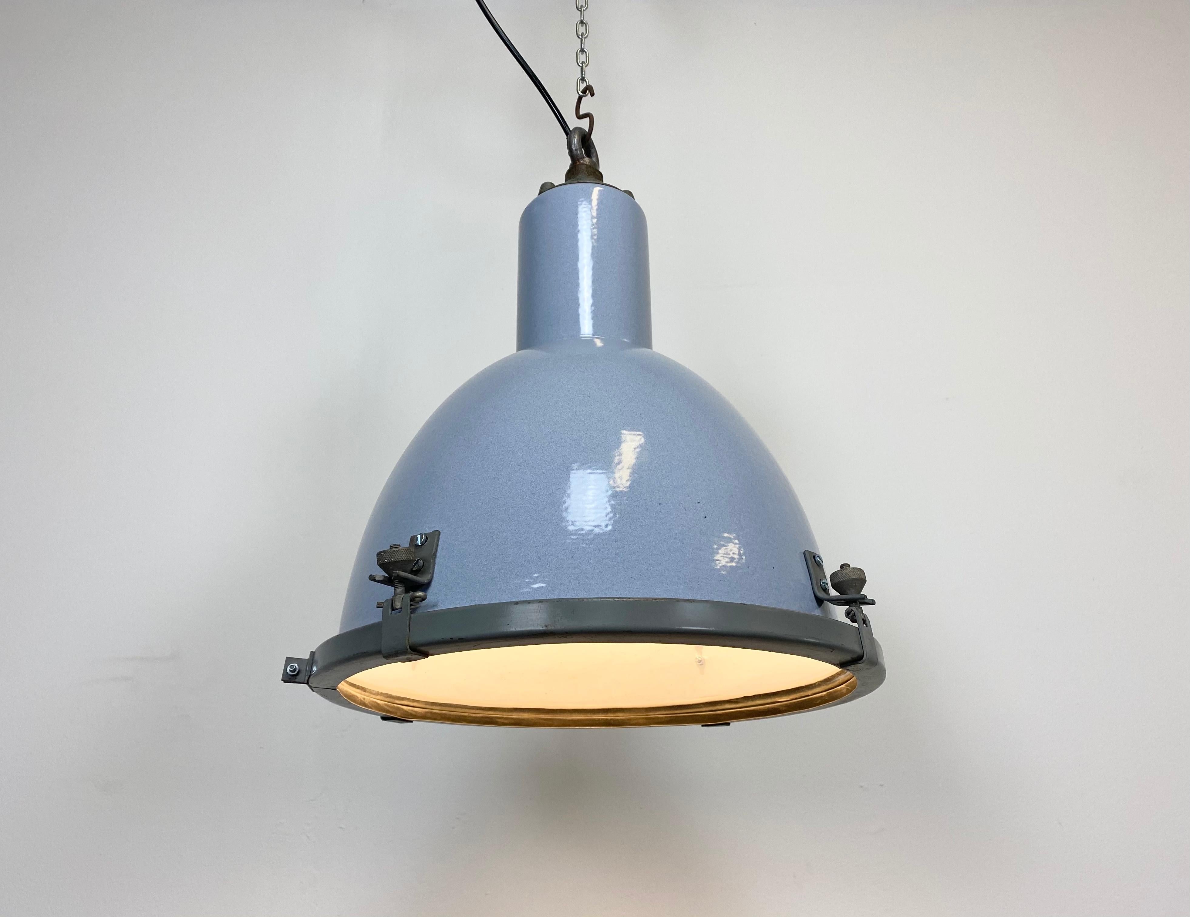 Vintage Grey Enamel Industrial Lamp with Glass Cover 1