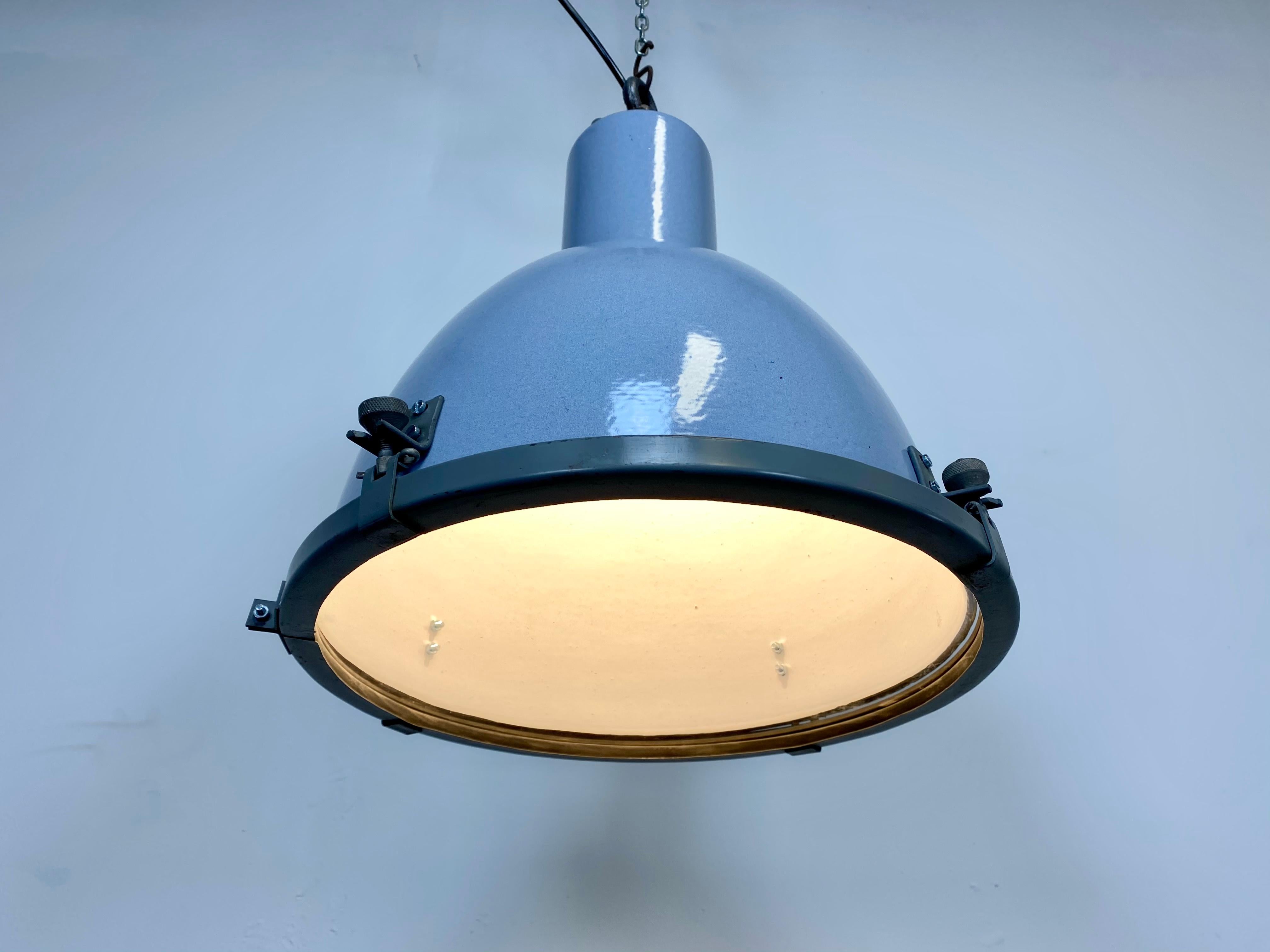 Vintage Grey Enamel Industrial Lamp with Glass Cover 2