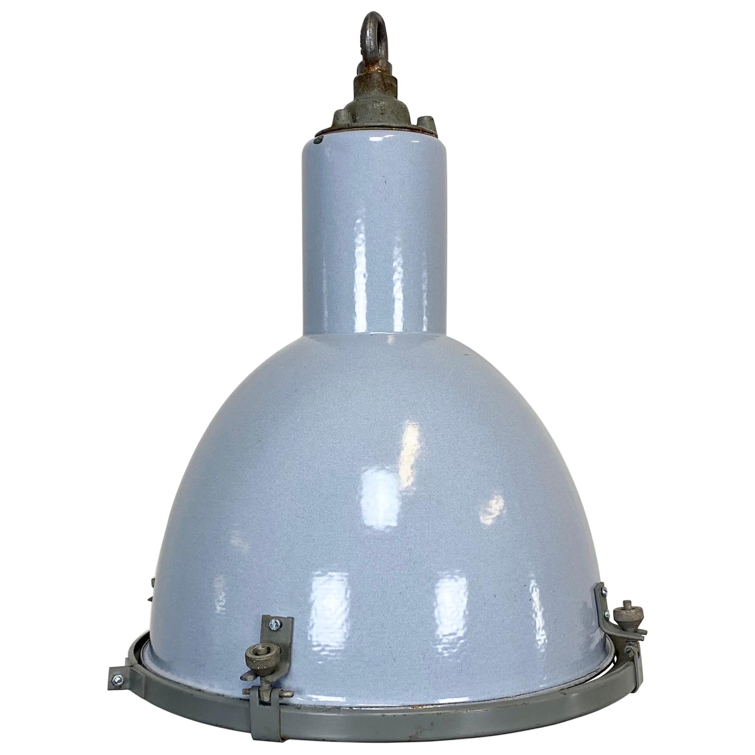 Vintage Grey Enamel Industrial Lamp with Glass Cover
