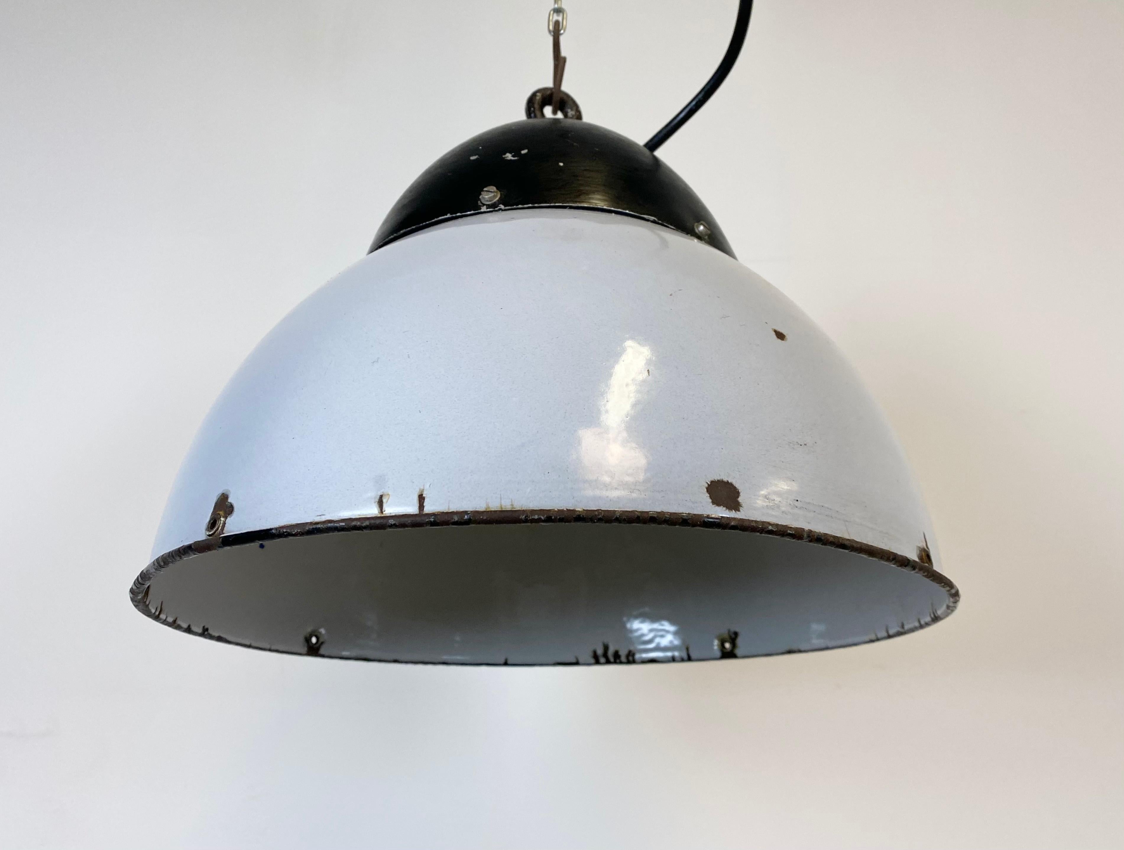 Metal Vintage Grey Enameled Hanging Lamp For Sale