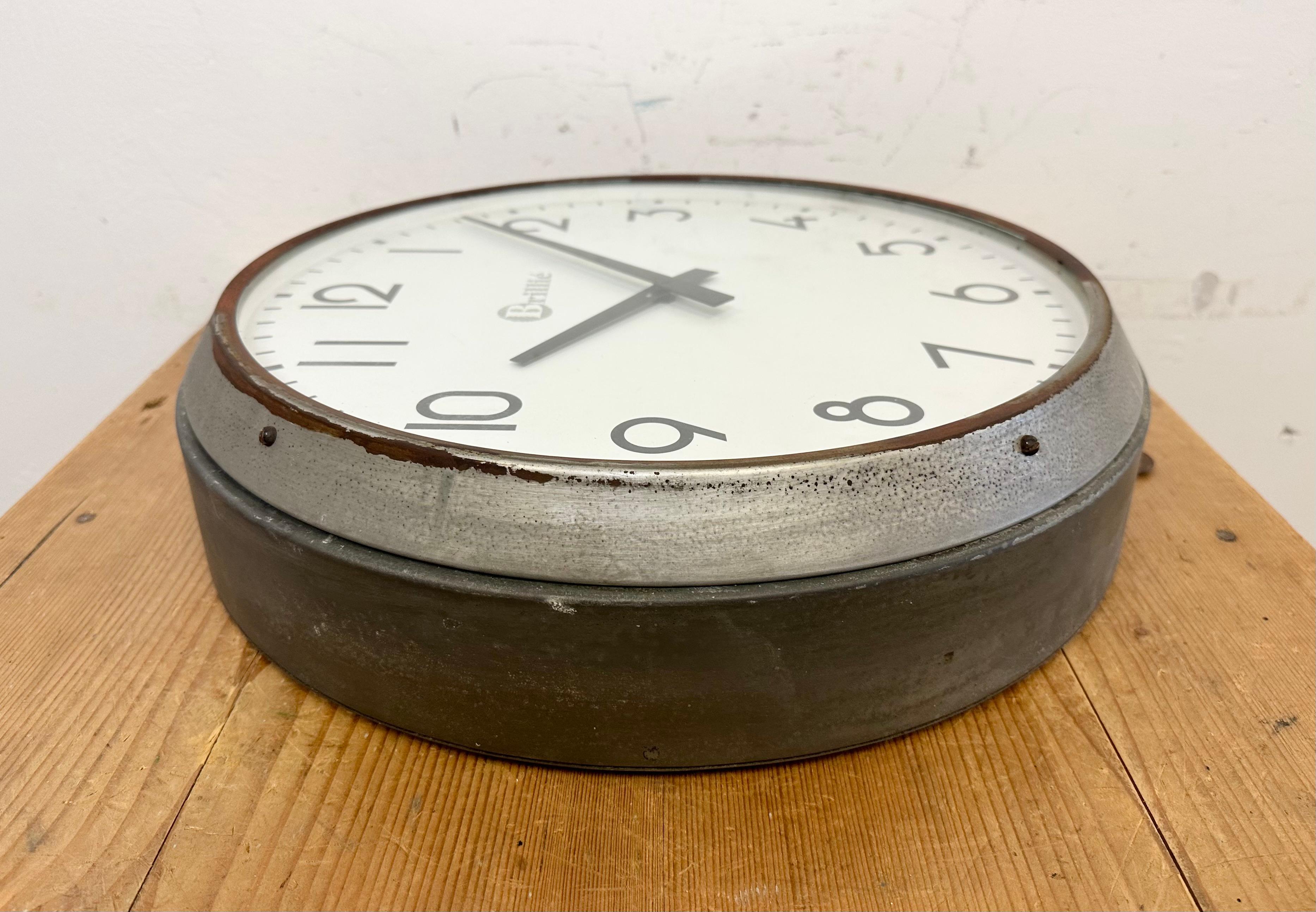 Vintage Grey French Factory Wall Clock from Brillié, 1950s For Sale 6