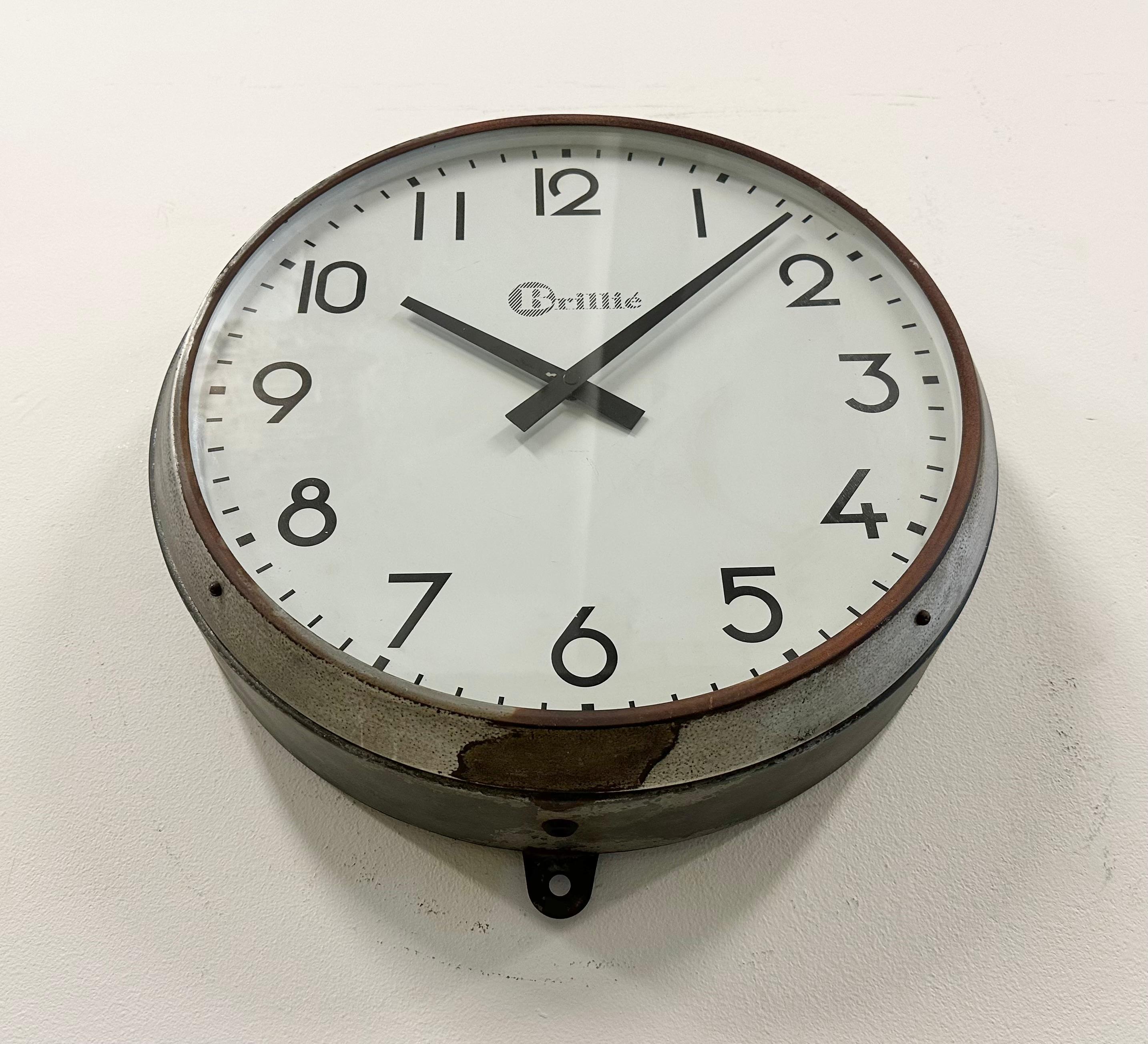 Glass Vintage Grey French Factory Wall Clock from Brillié, 1950s For Sale