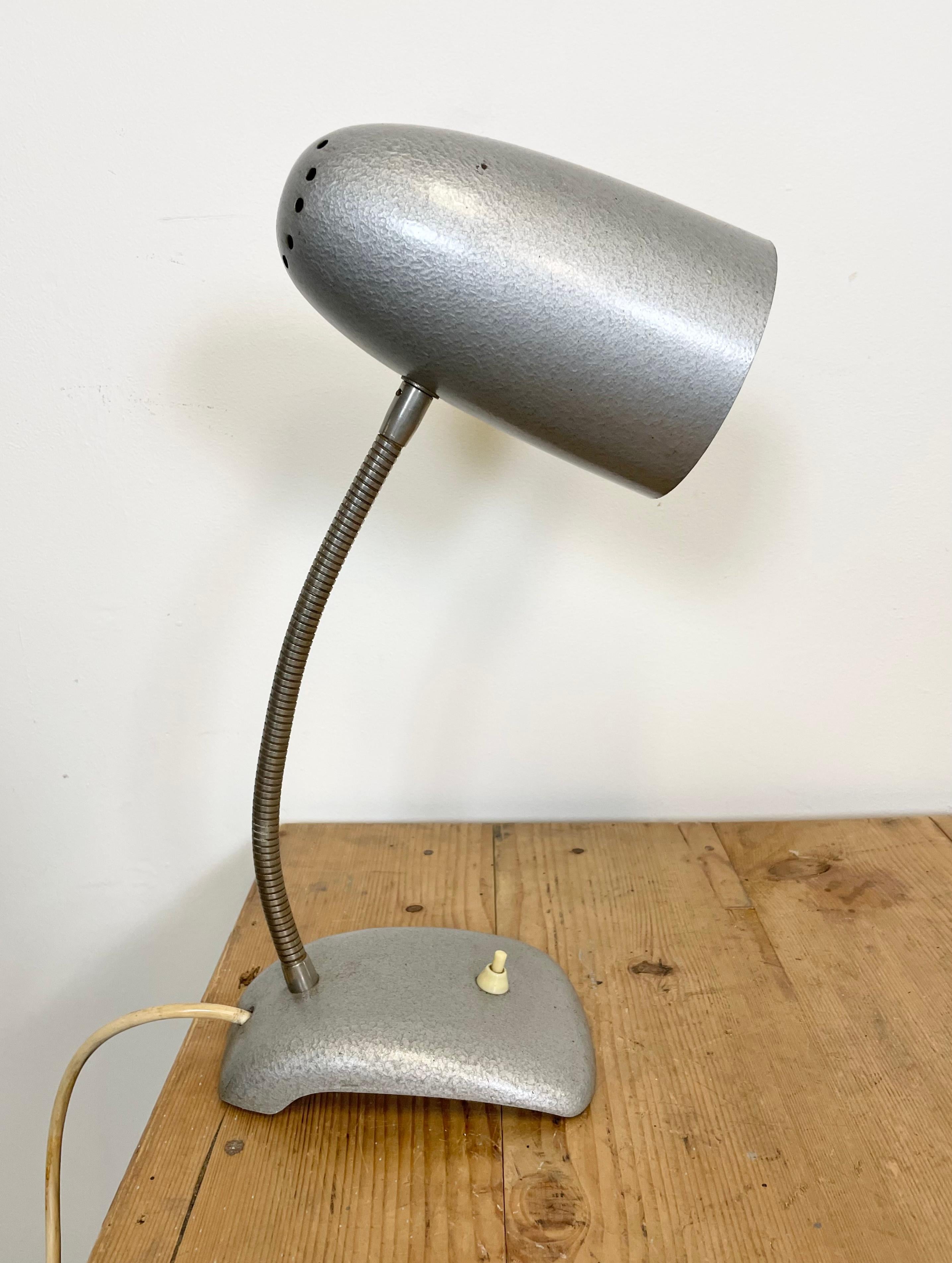 Lacquered Vintage Grey Gooseneck Desk Lamp, 1960s For Sale