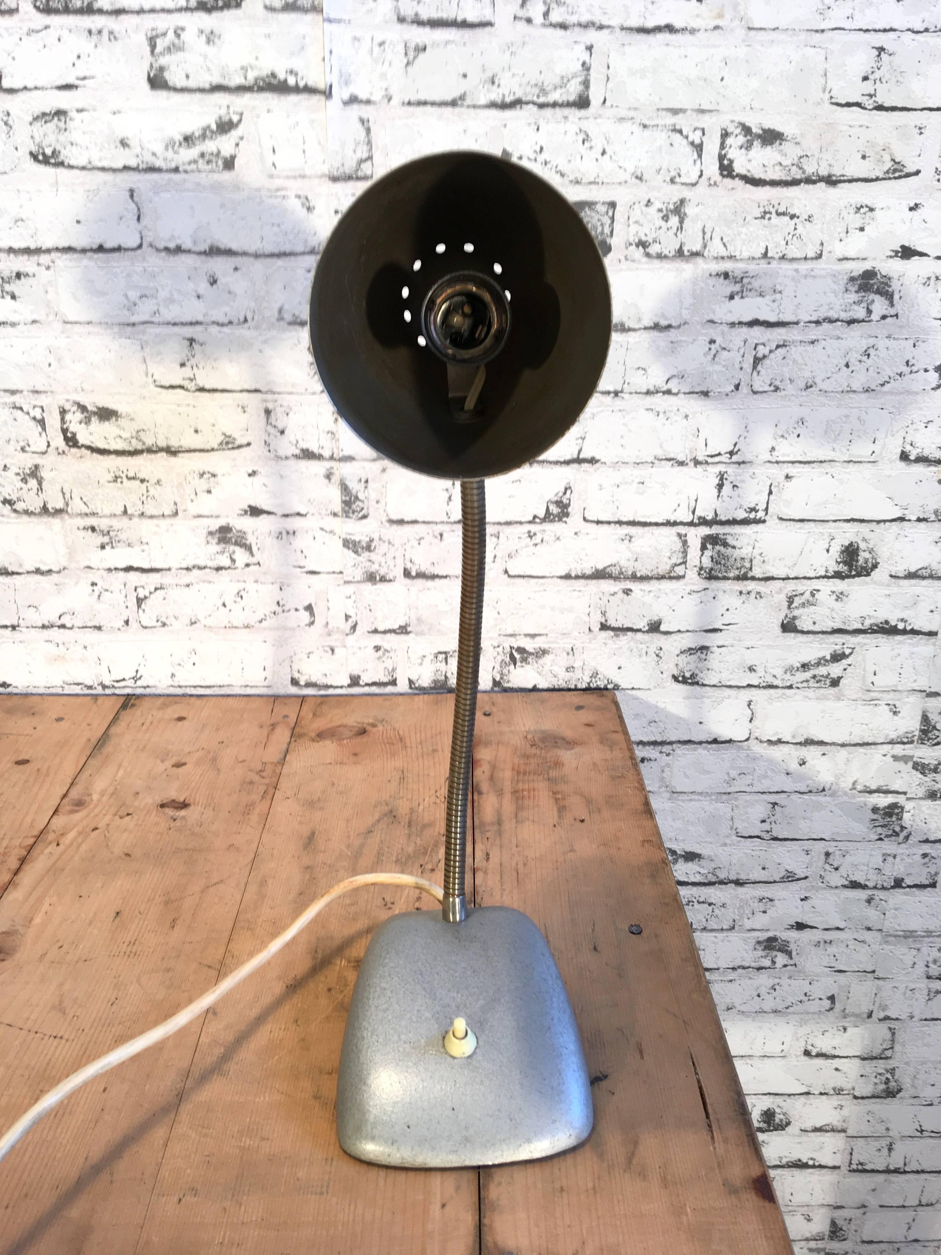 Vintage Grey Gooseneck Table Lamp, 1950s In Good Condition In Kojetice, CZ