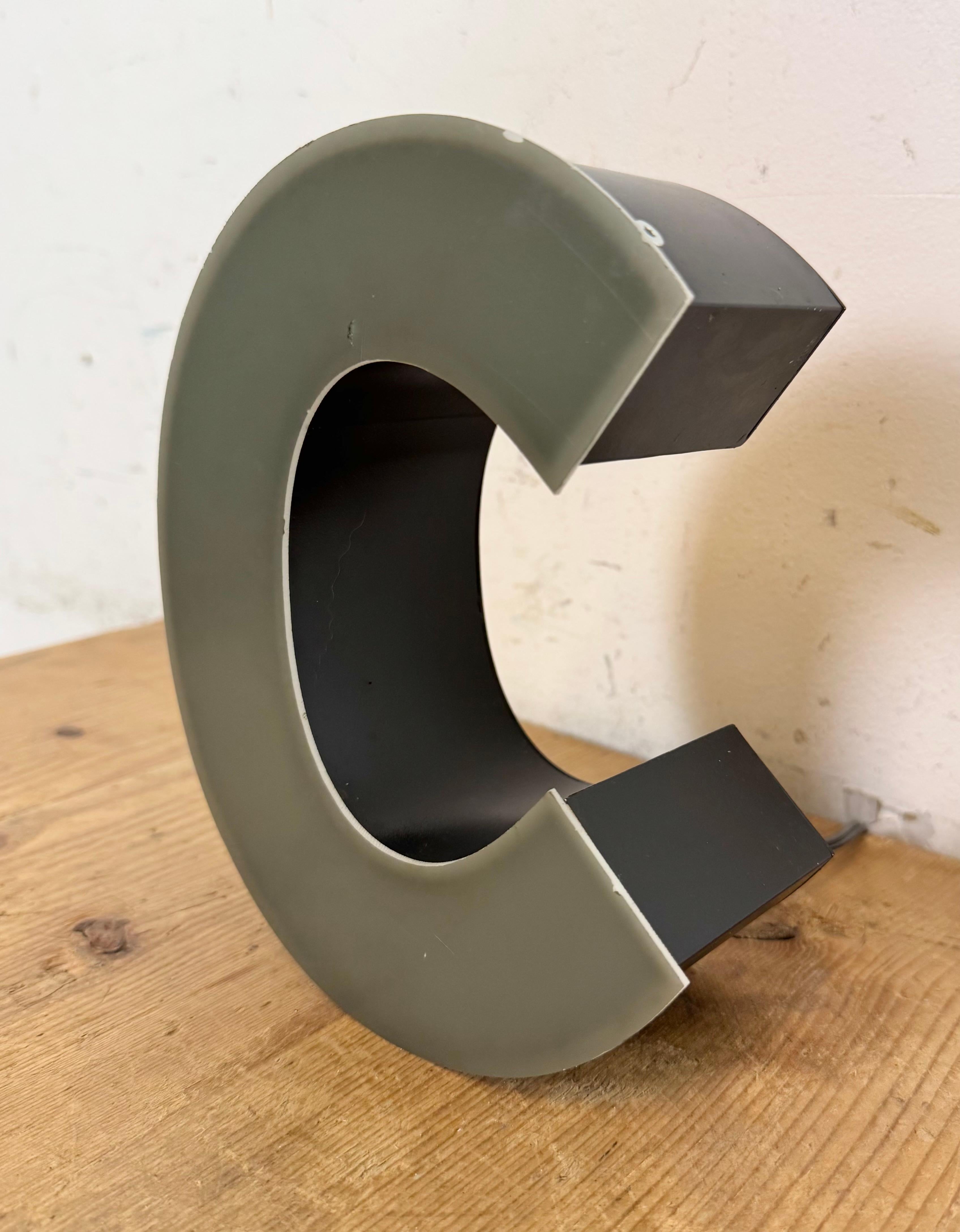 Industrial Vintage Grey Illuminated Letter C, 1970s For Sale