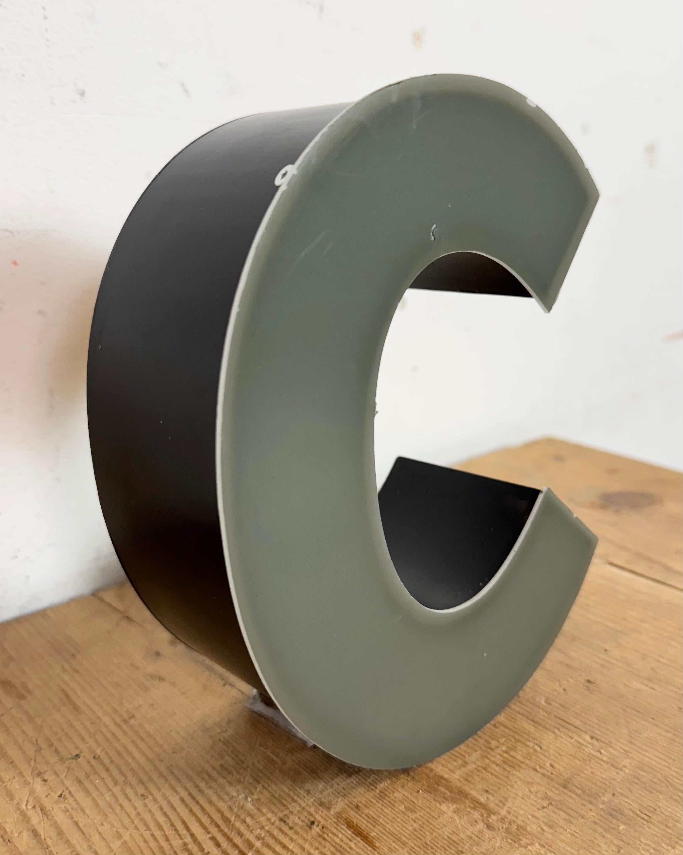 German Vintage Grey Illuminated Letter C, 1970s For Sale