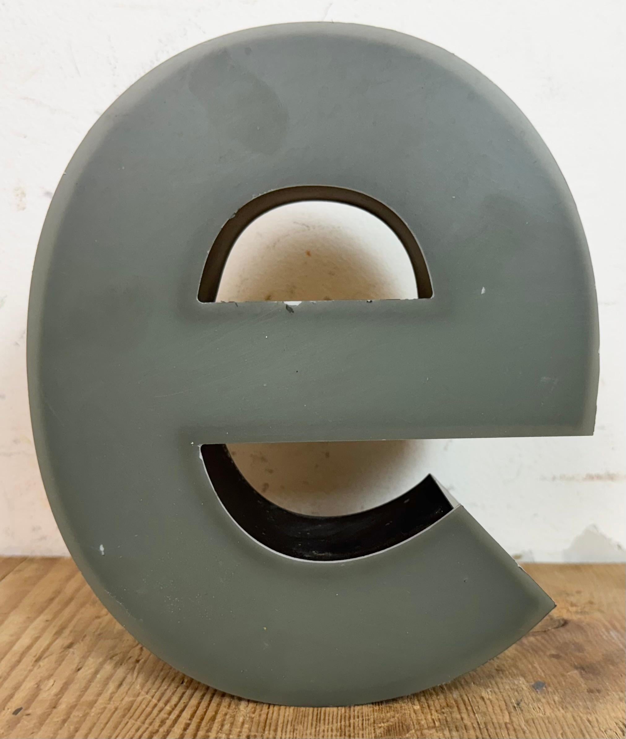Industrial Vintage Grey Illuminated Letter E, 1970s For Sale