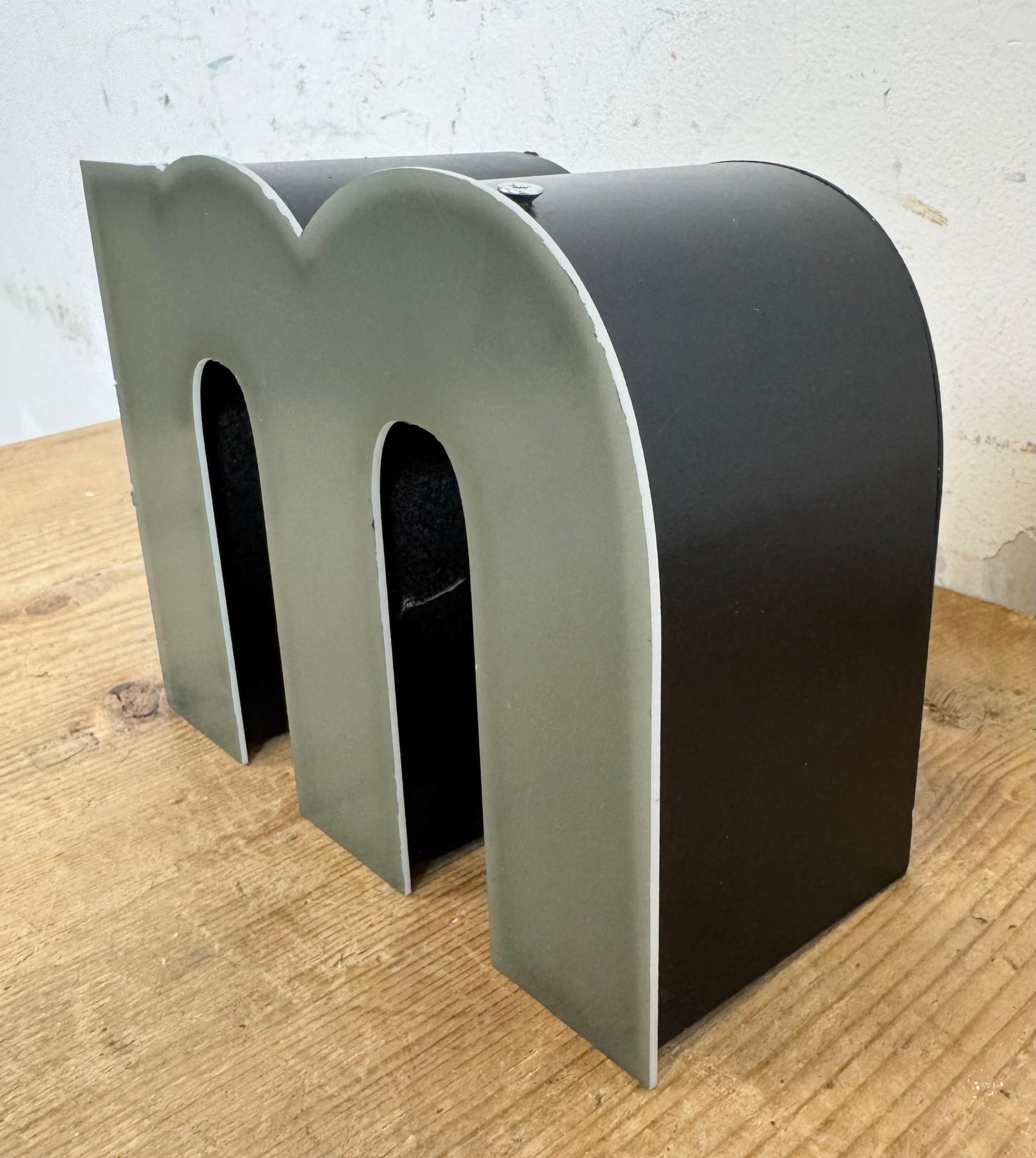Industrial Vintage Grey Illuminated Letter M, 1970s For Sale