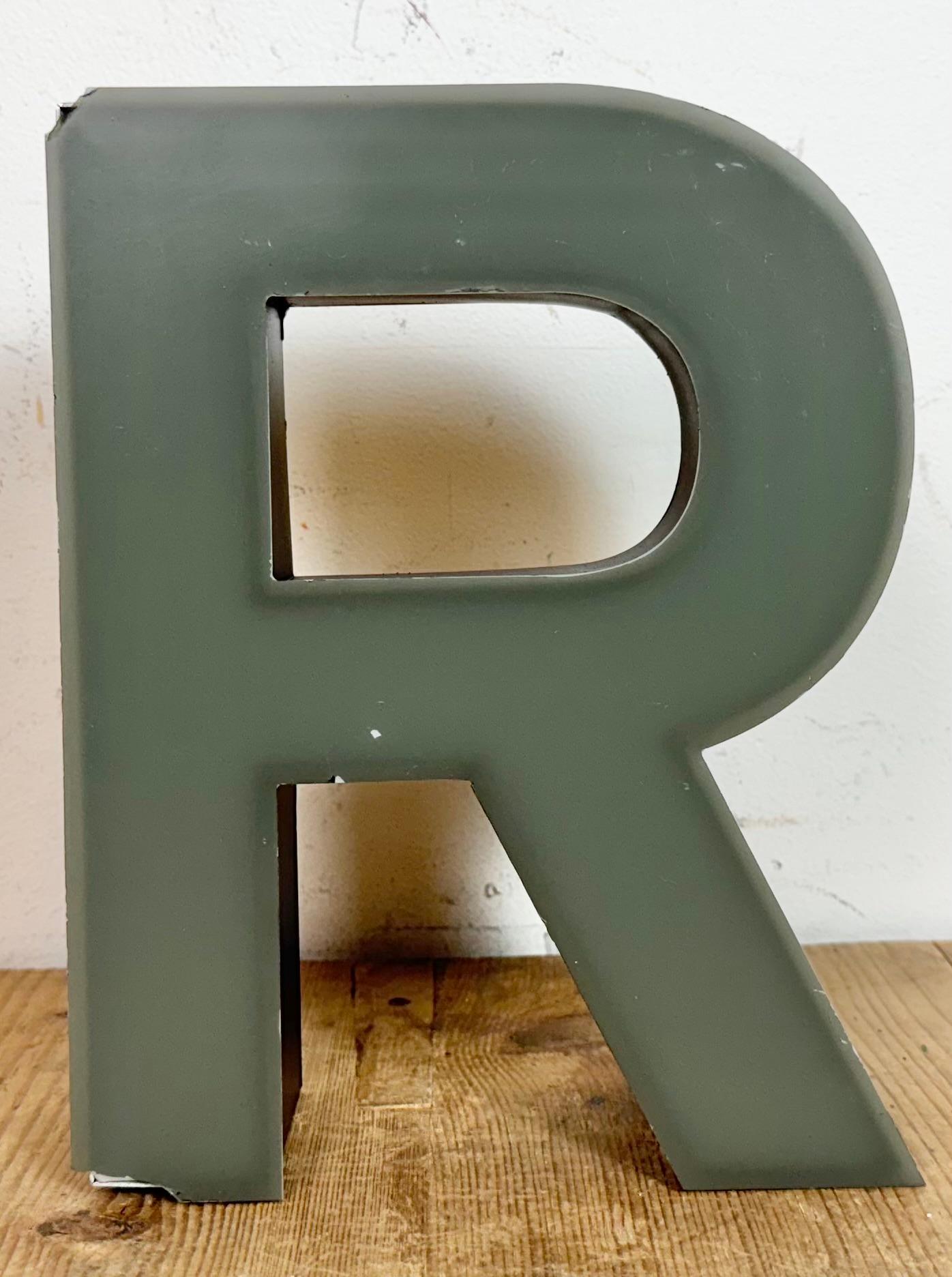 Industrial Vintage Grey Illuminated Letter R , 1970s For Sale