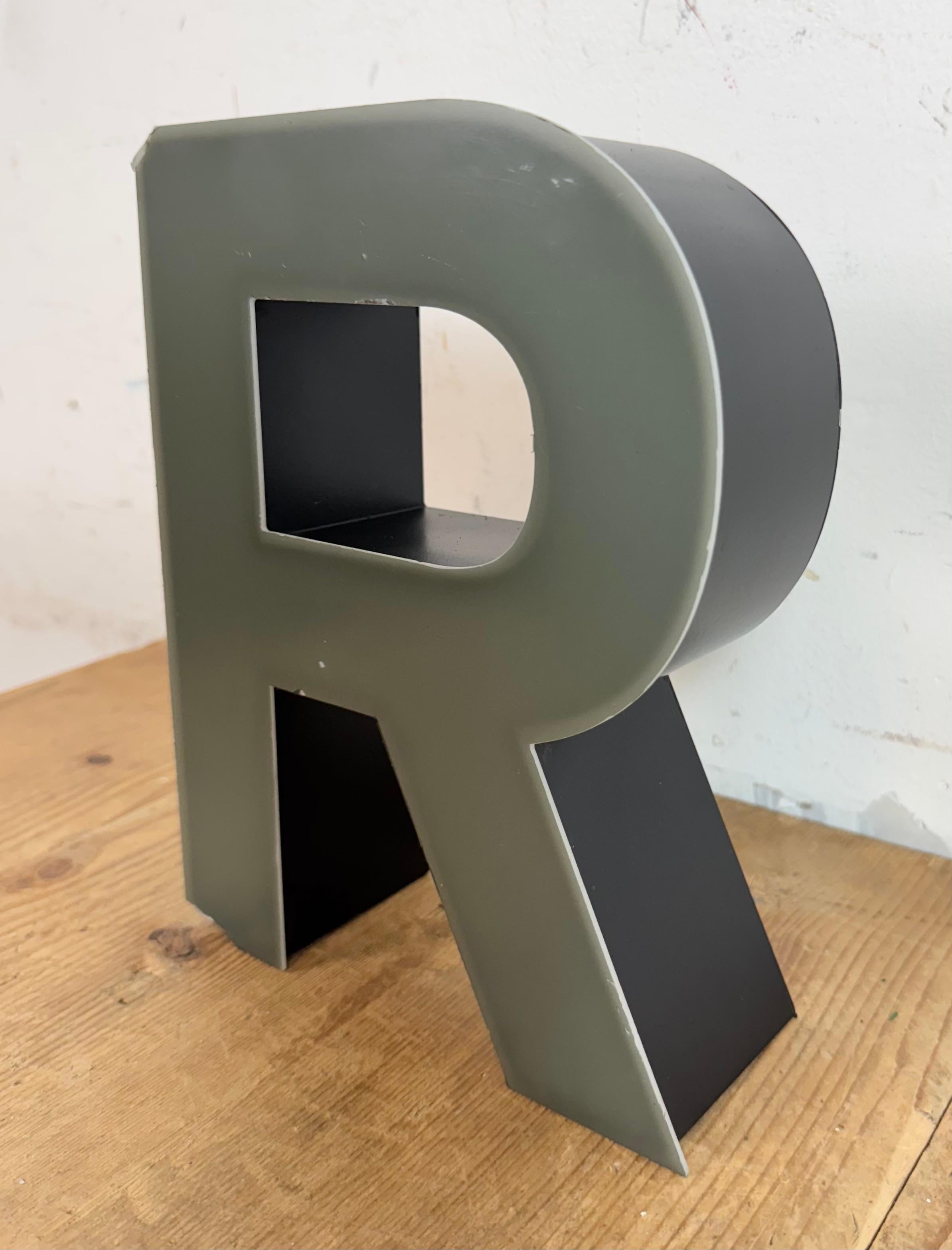 German Vintage Grey Illuminated Letter R , 1970s For Sale