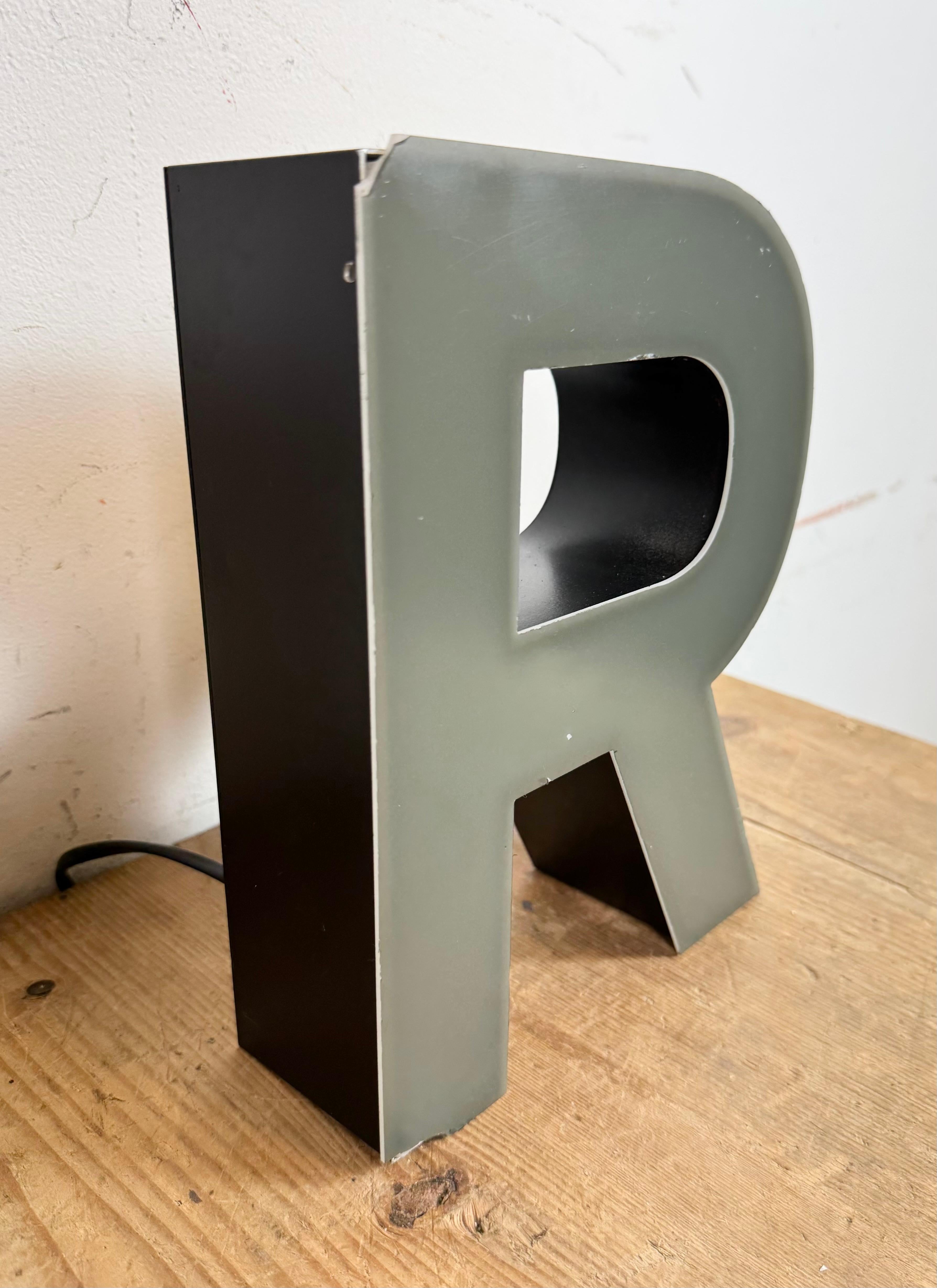 Vintage Grey Illuminated Letter R , 1970s In Fair Condition For Sale In Kojetice, CZ
