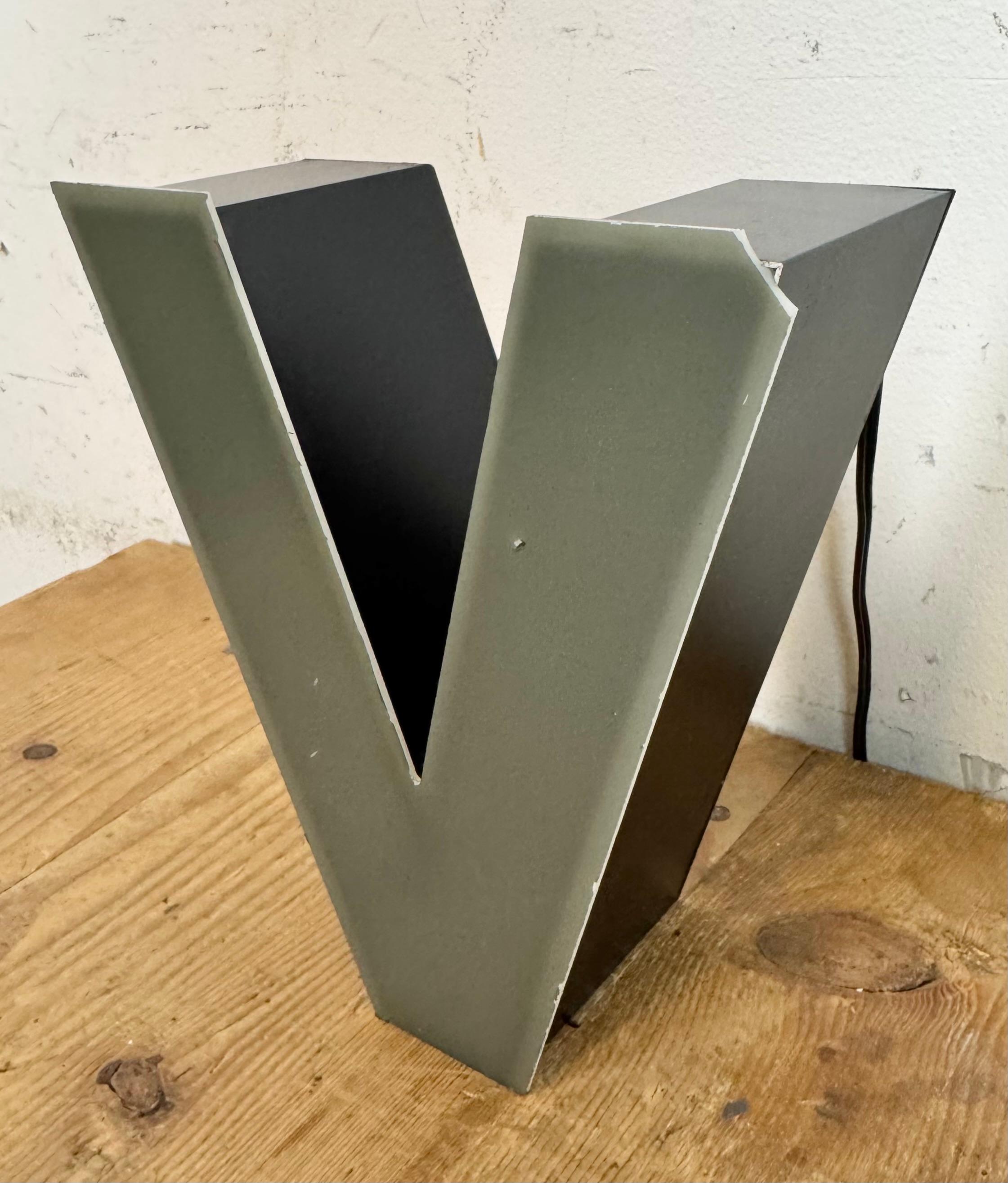 Industrial Vintage Grey Illuminated Letter V , 1970s For Sale