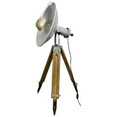 Vintage Grey Industrial Lamp on Wooden Tripod, 1960s