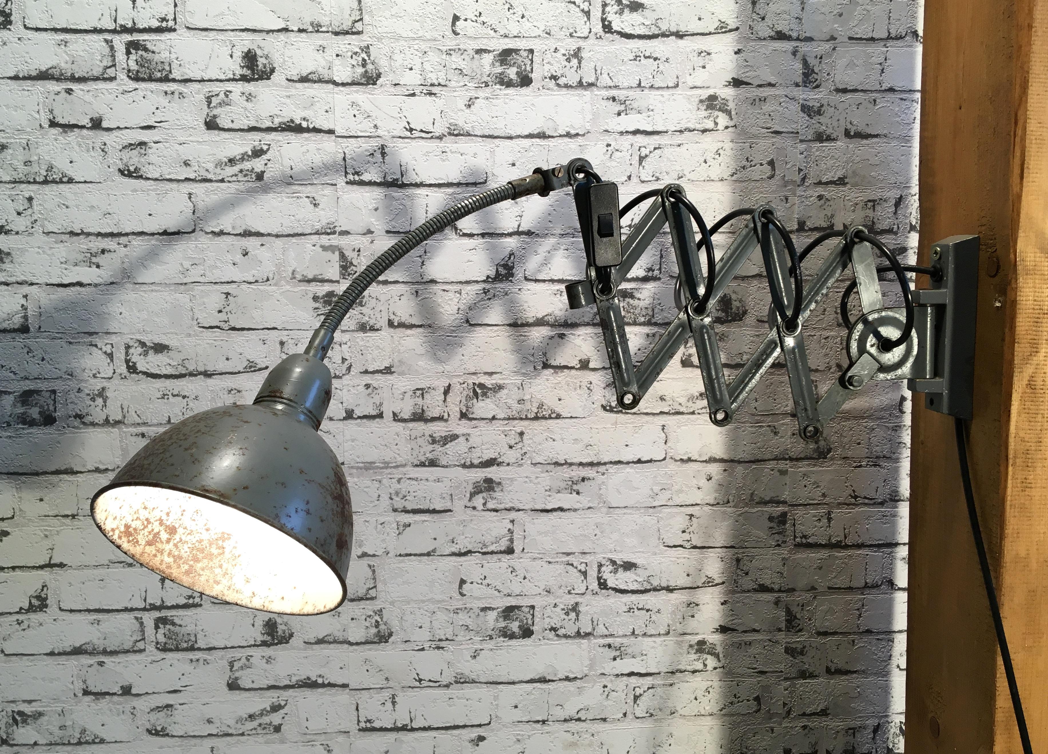 Vintage Grey Industrial Scissor Wall Lamp, 1960s 4