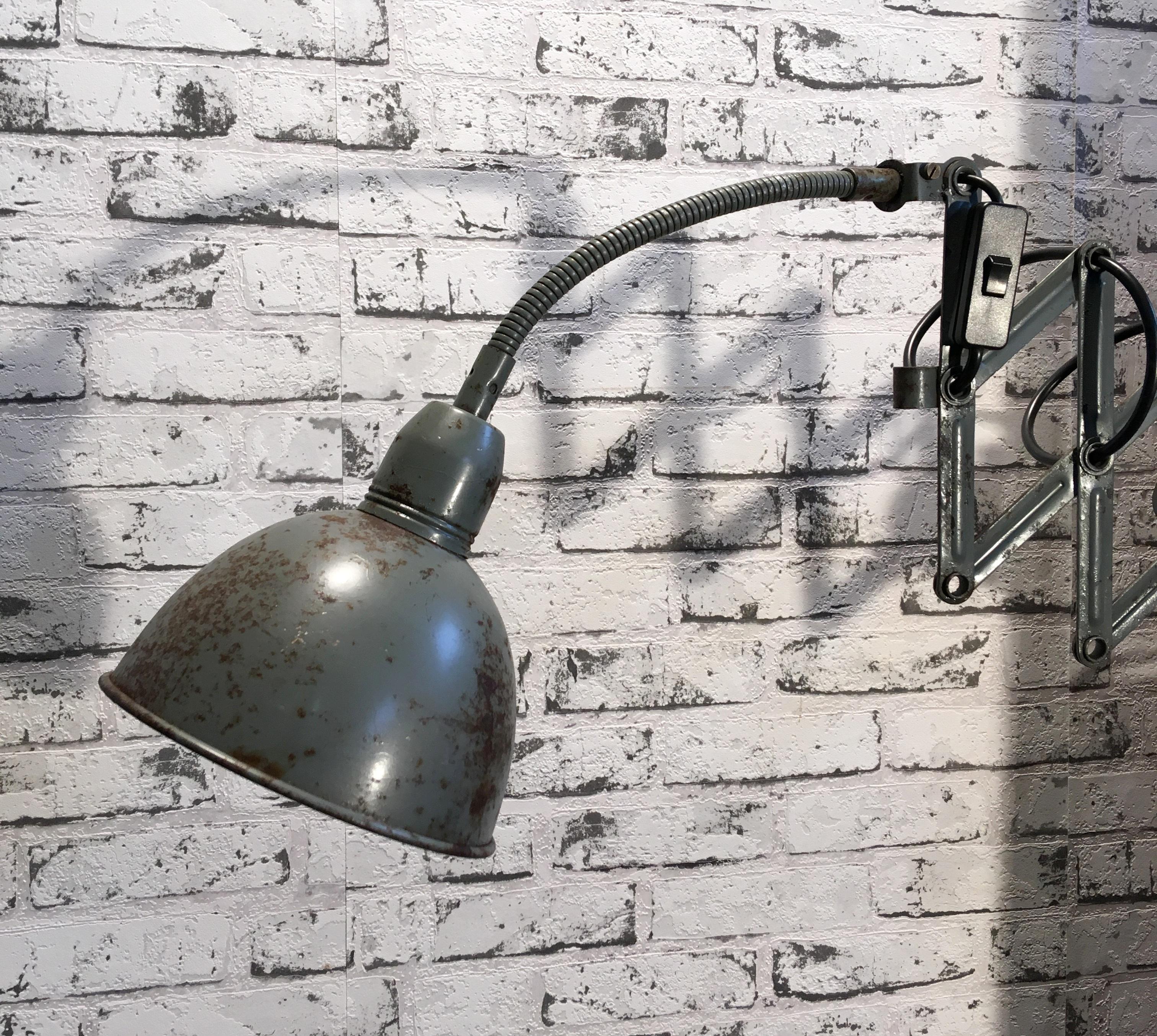 Iron Vintage Grey Industrial Scissor Wall Lamp, 1960s