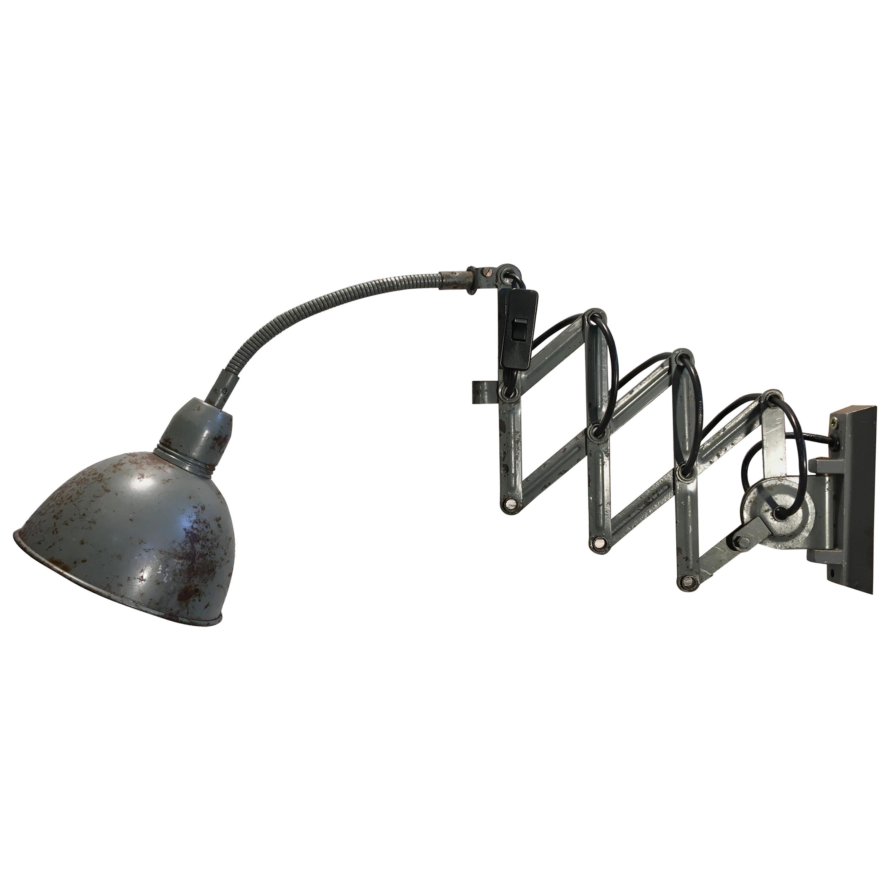 Vintage Grey Industrial Scissor Wall Lamp, 1960s