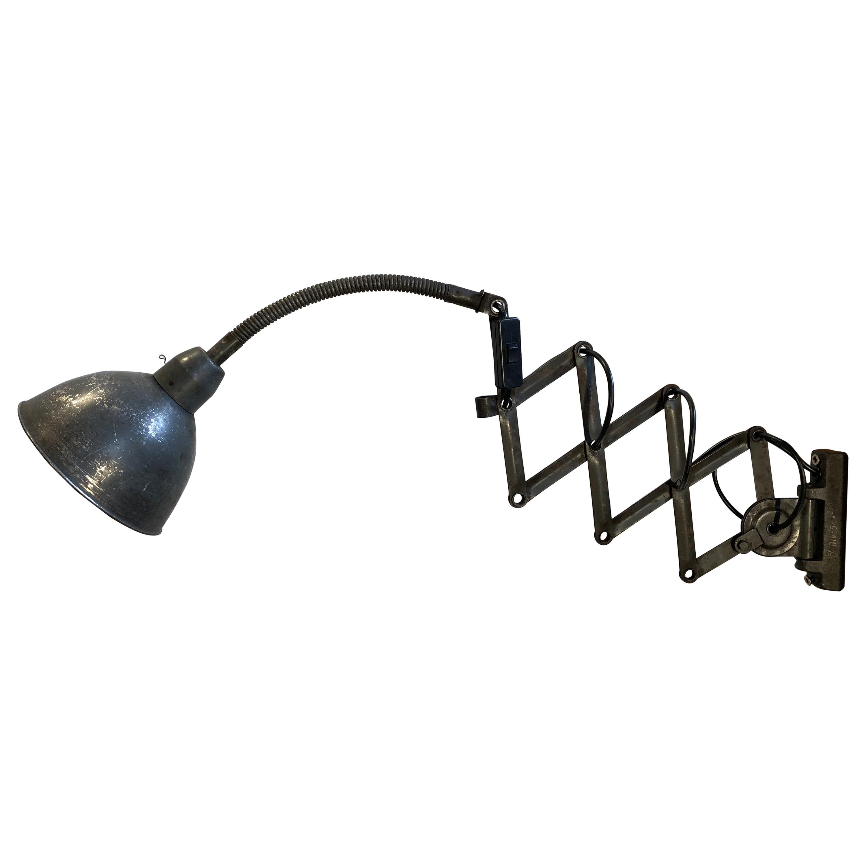 Vintage Industrial Scissor Wall Lamp with Green Cone Shade at 1stdibs