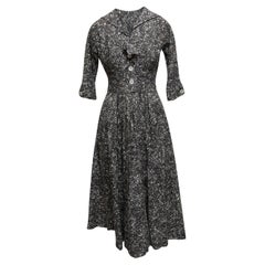 Vintage Gris Julius Garfinckel & Co. Maxi Vestido Estampado Abstracto Talla US S
