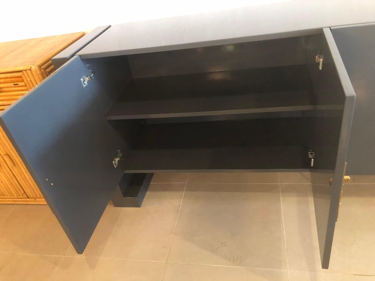 Vintage Grey Lacquered Brass Century Furniture Ming Credenza