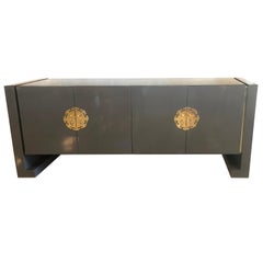 Vintage Grey Lacquered Brass Century Furniture Ming Credenza Buffet Sideboard
