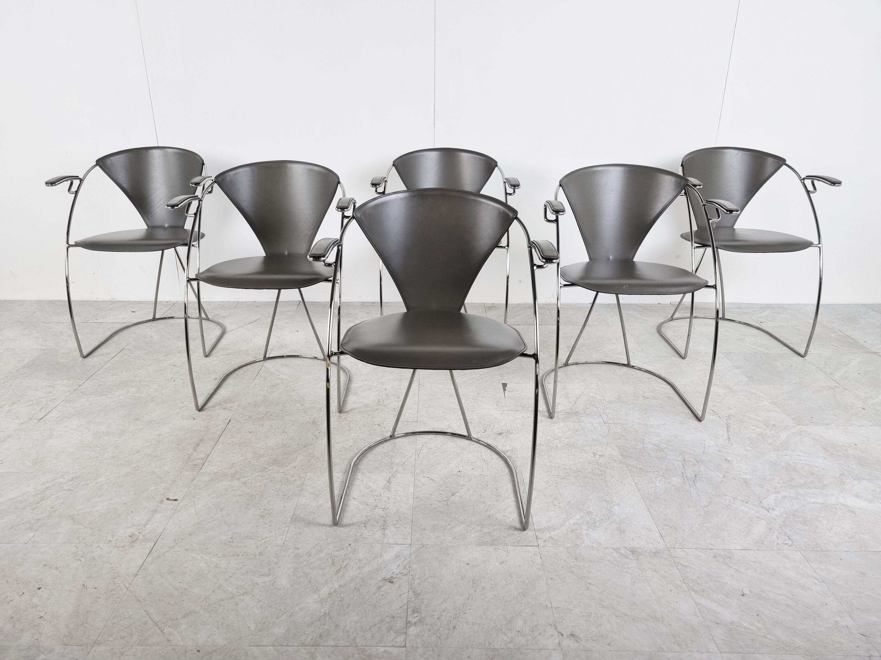 Faux Leather Vintage Grey Leather Dining Chairs by Arrben, 1980s