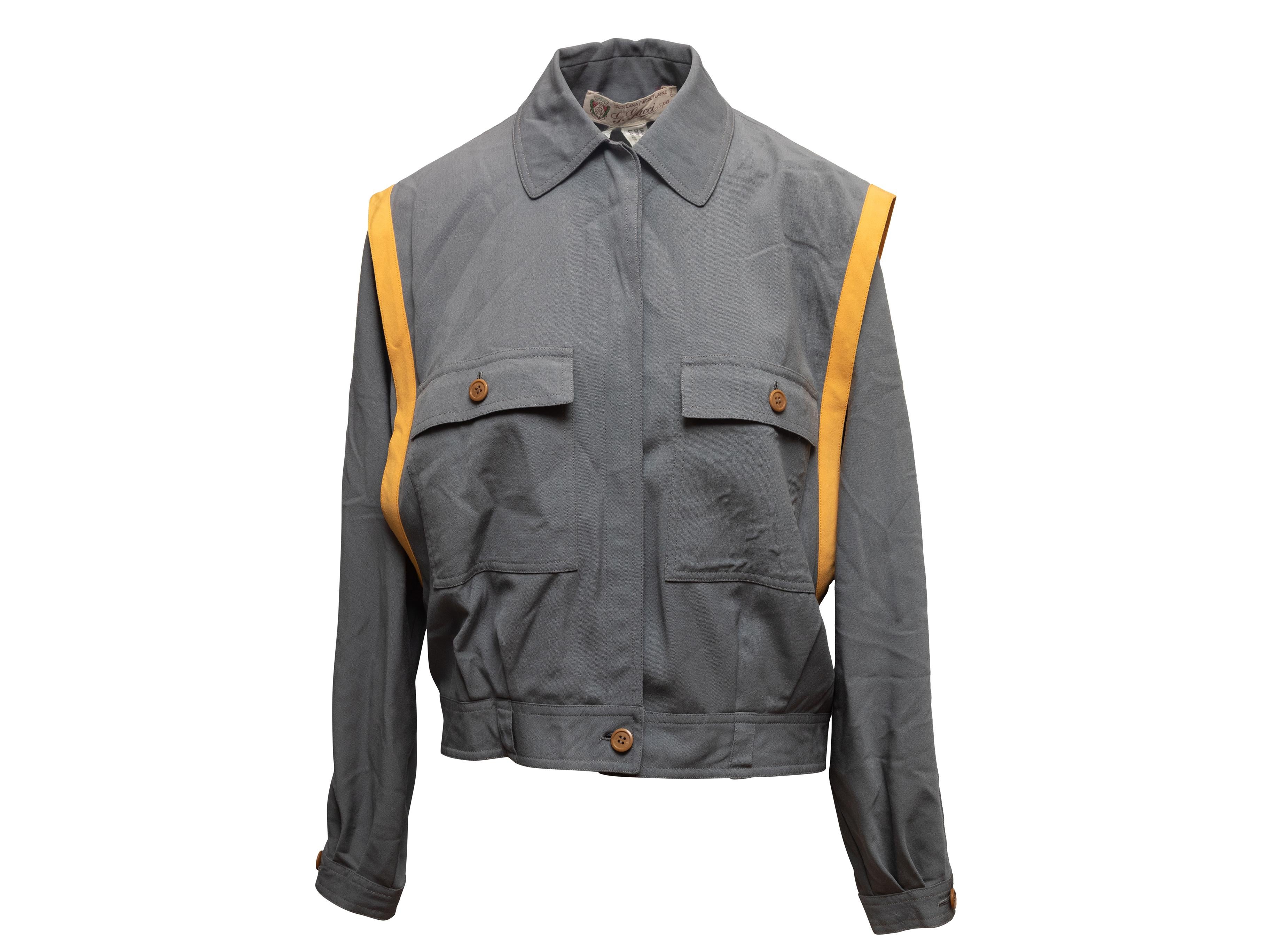 Vintage Grau & Senf Gucci Wolle Cargo Jacke Größe IT 44 im Zustand „Gut“ im Angebot in New York, NY