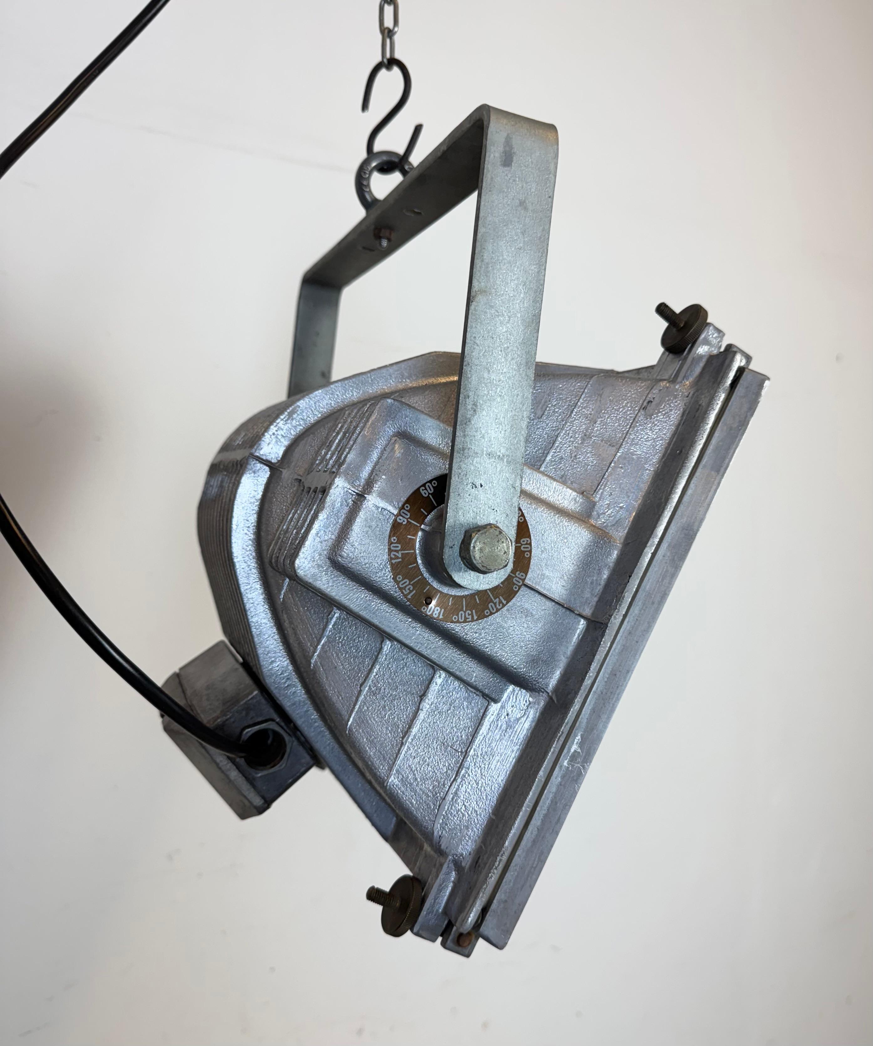 Industrial Vintage Grey Theater Spotlight with Glass Cover, 1980s For Sale