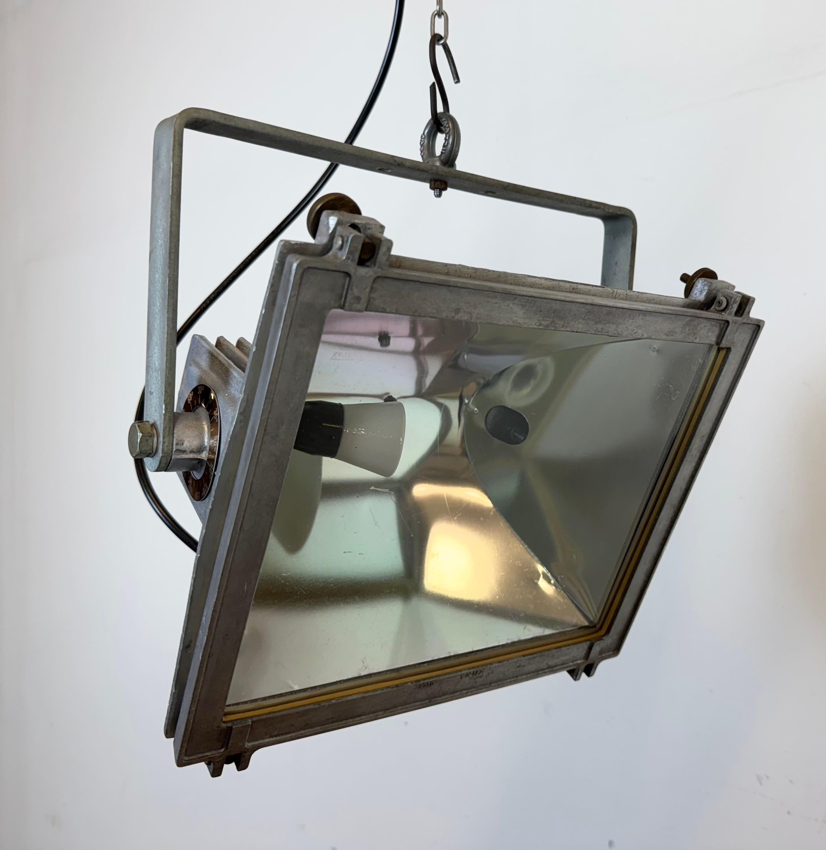 Czech Vintage Grey Theater Spotlight with Glass Cover, 1980s For Sale