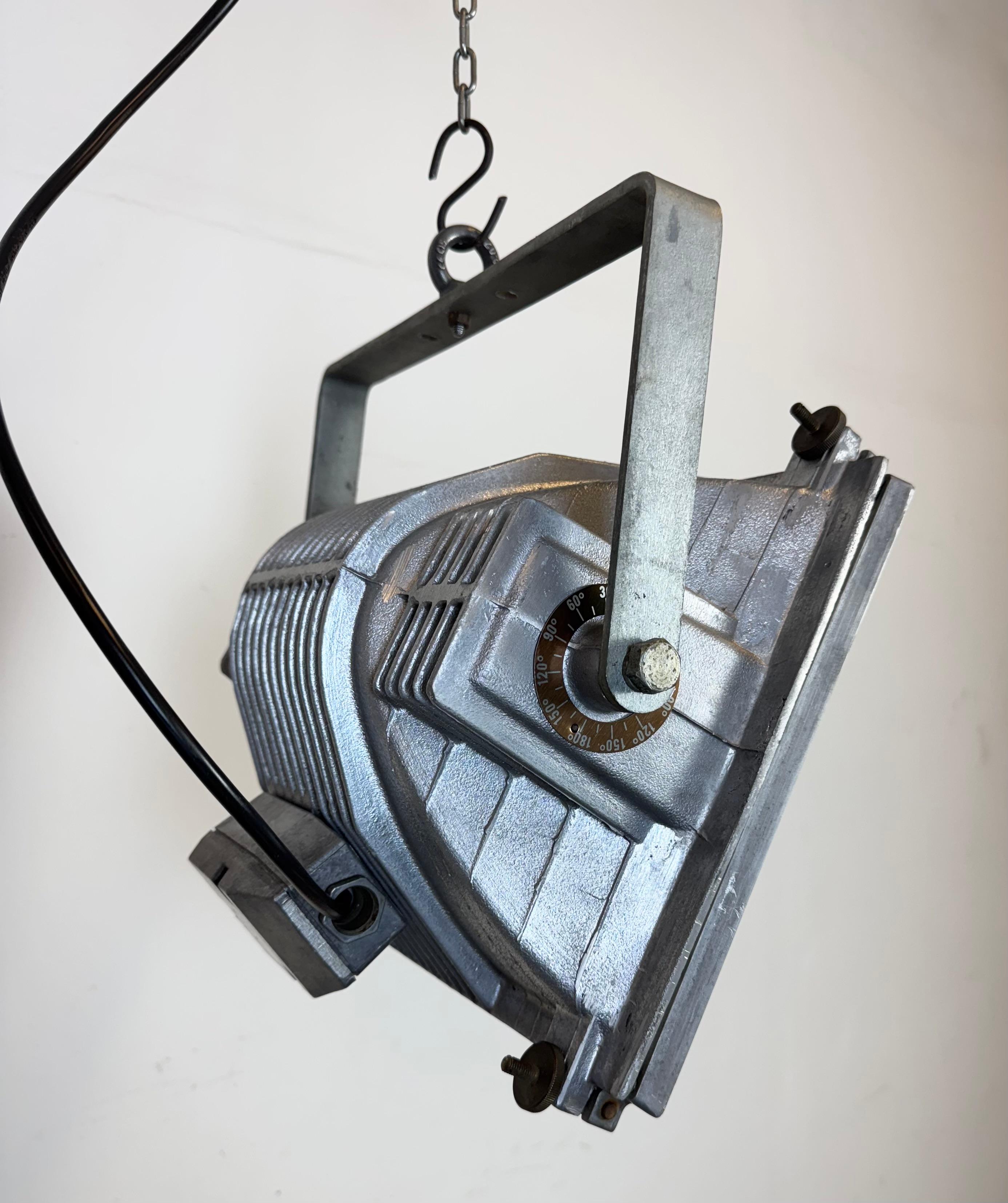 Late 20th Century Vintage Grey Theater Spotlight with Glass Cover, 1980s For Sale
