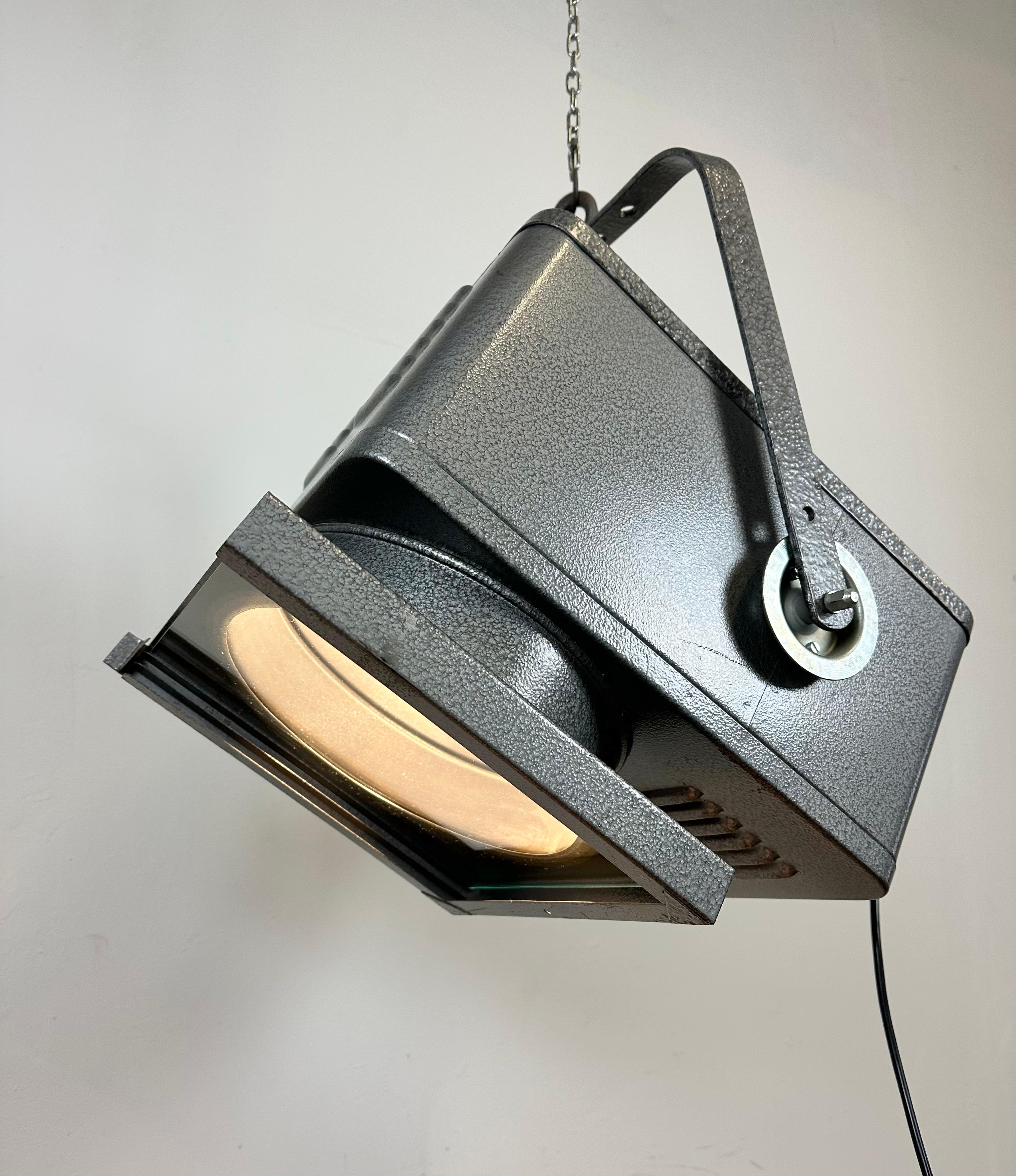 Vintage Grey Theatre Spotlight with Glass Cover, 1980s For Sale 12