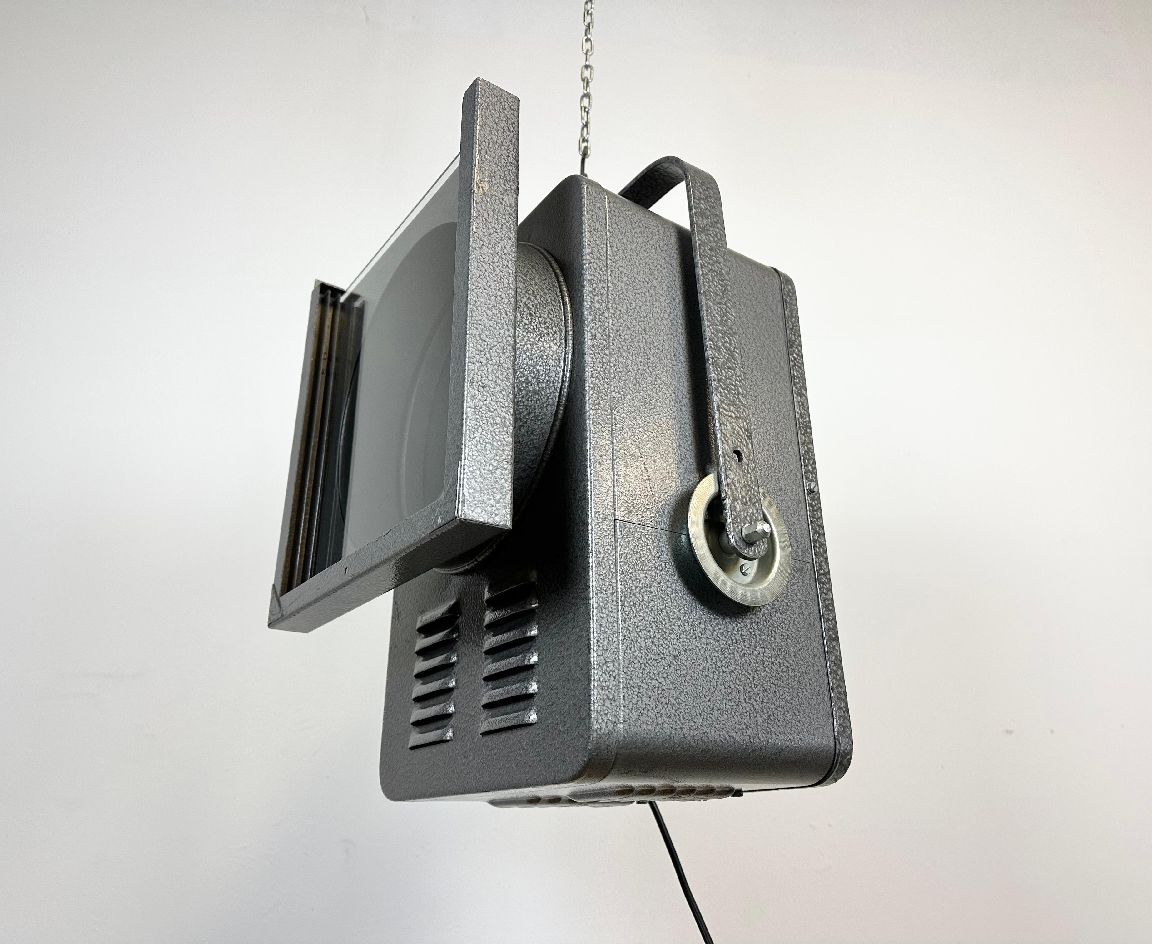Vintage Grey Theatre Spotlight with Glass Cover, 1980s In Good Condition For Sale In Kojetice, CZ
