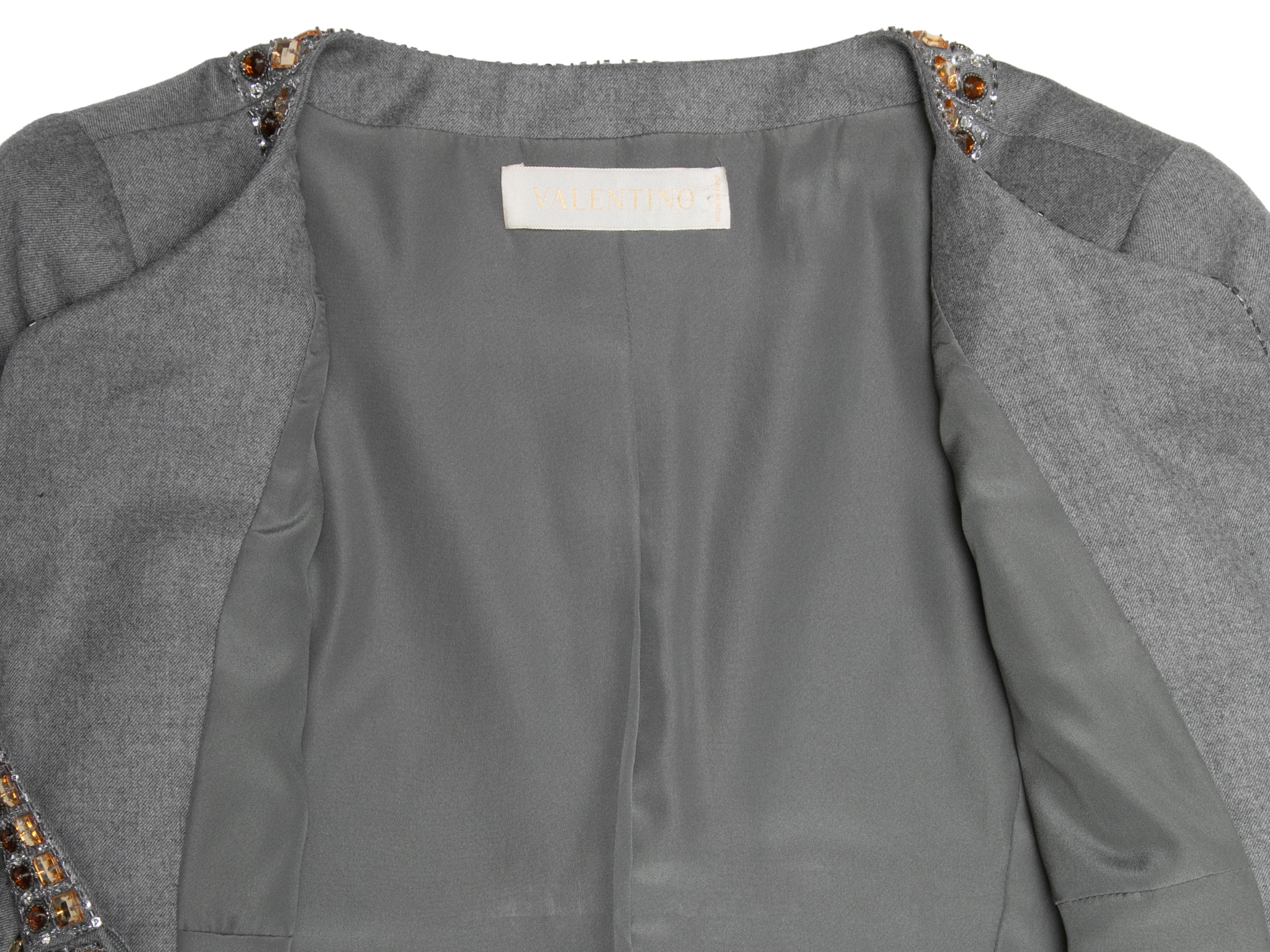 Vintage Grey Valentino Embellished Wool & Cashmere Jacket Size US 10 For Sale 3